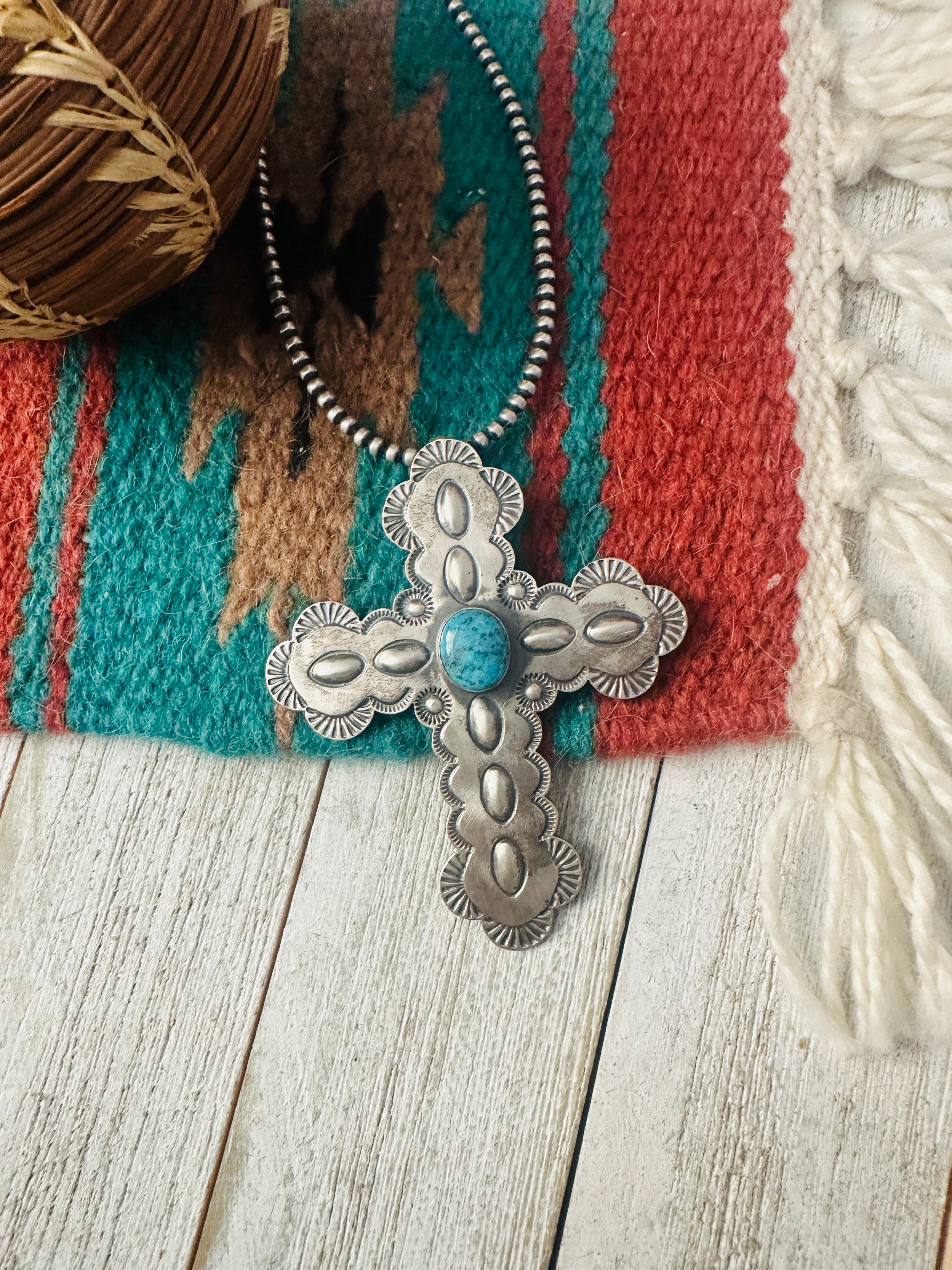 Navajo Turquoise & Sterling Silver Cross Pendant