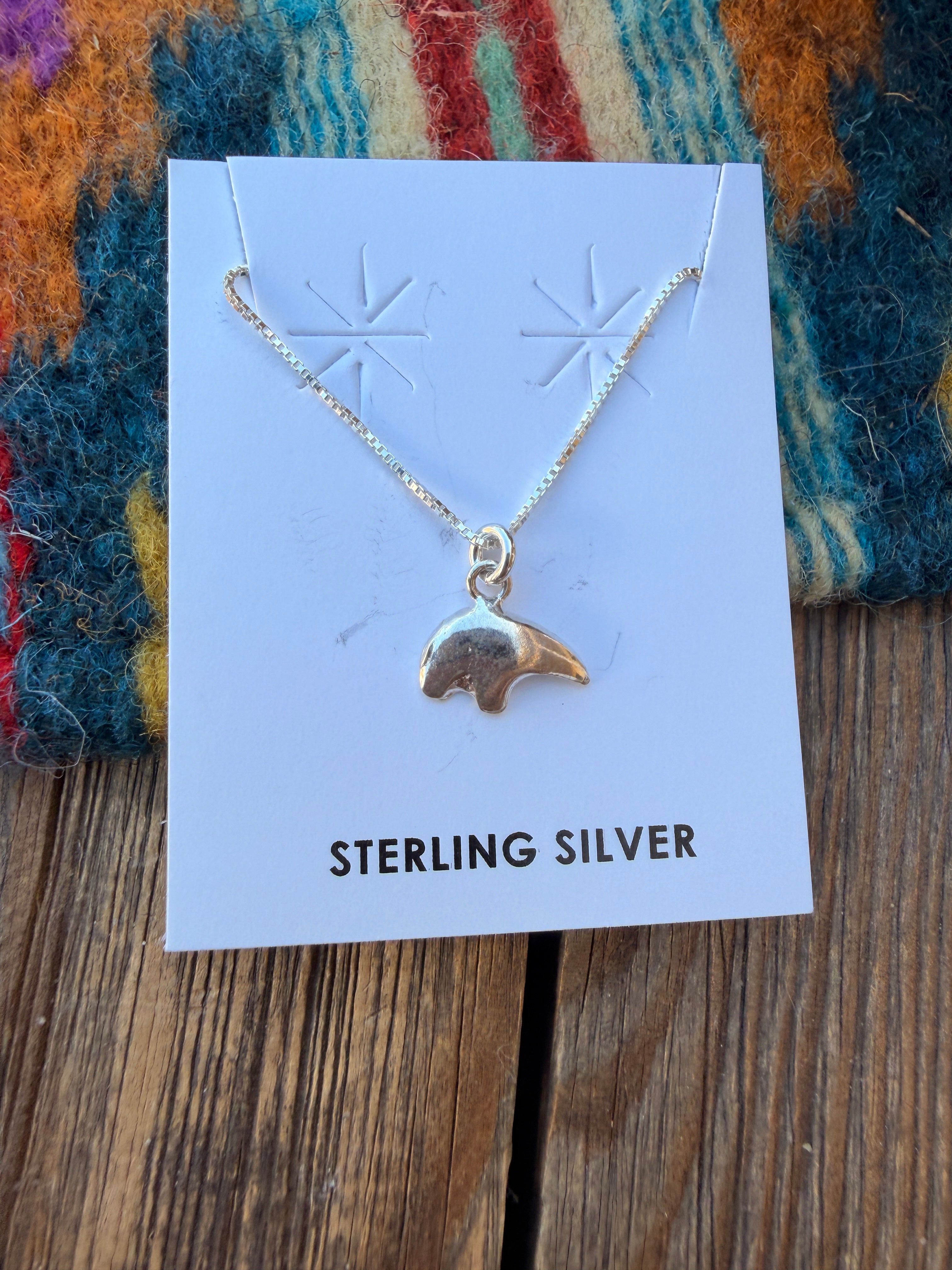 Handcrafted 16” Sterling Silver Fetish Bear Necklace