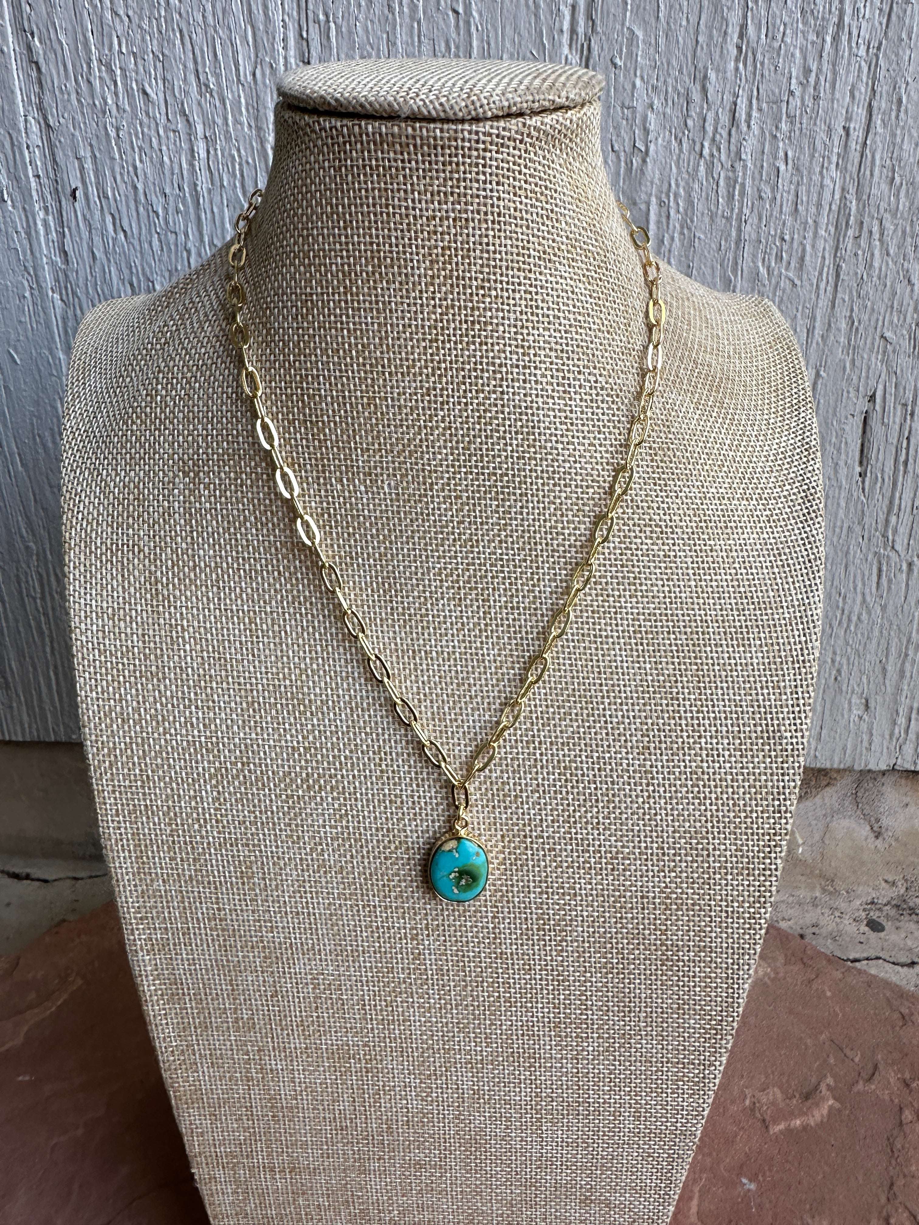 “The Golden Collection” THE SONORAN Handmade Natural Sonoran Mountain Turquoise 14k Gold Plated Necklace STYLE 2