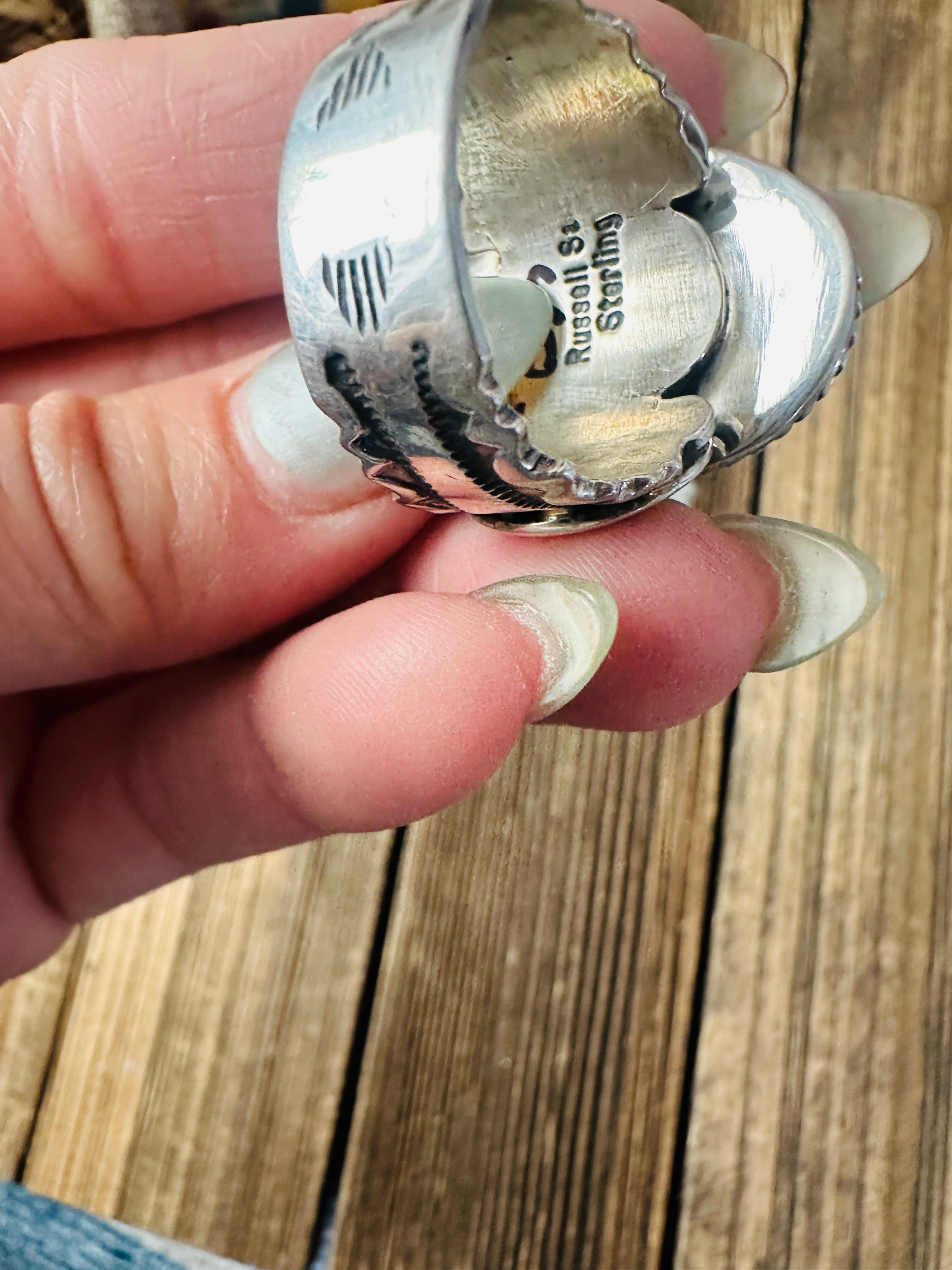 Handcrafted White Buffalo & Sterling Silver Ring Size 11 by Russell Sam