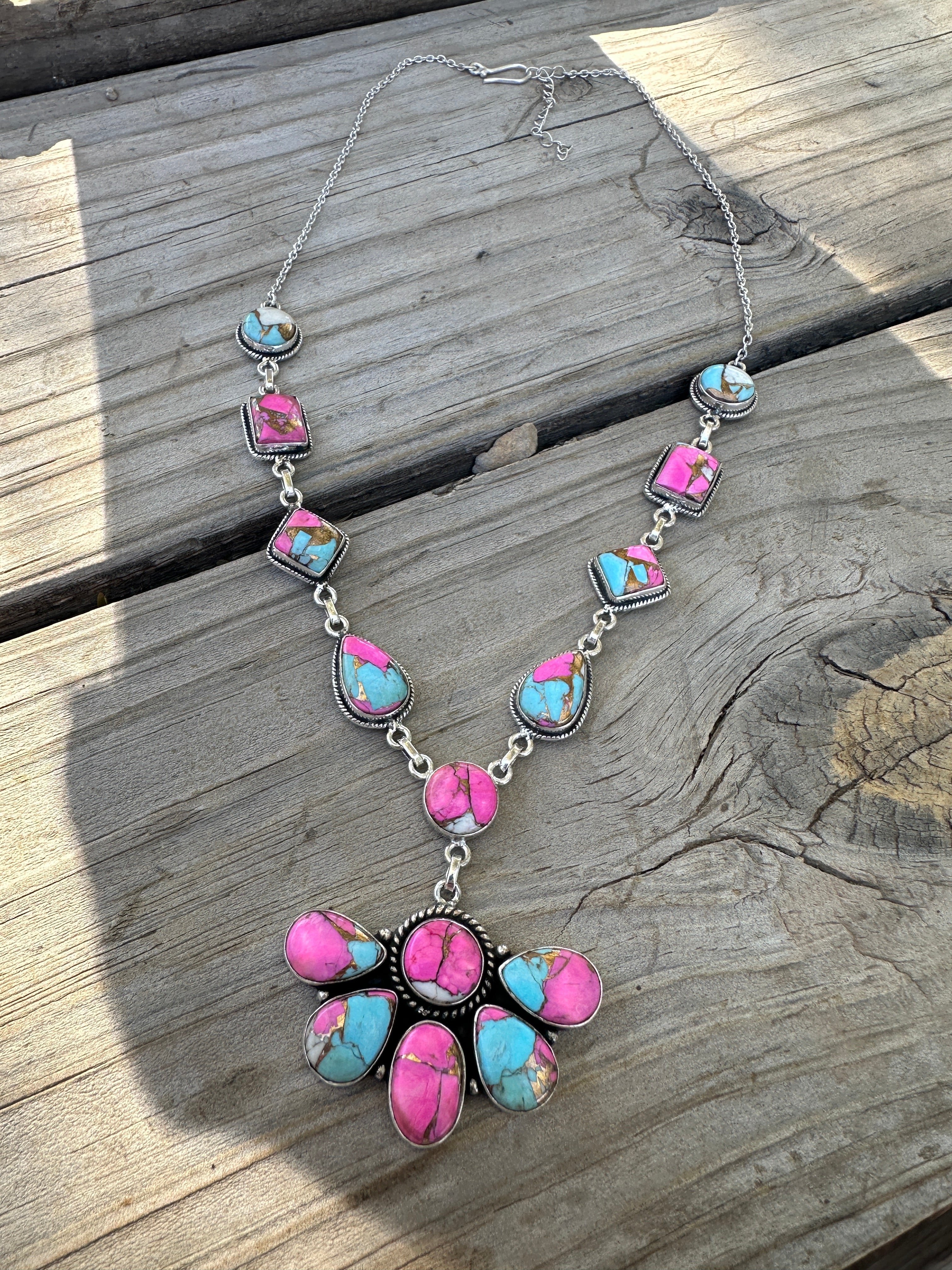 Handmade Cotton Candy Sterling Silver Crescent Drop Necklace