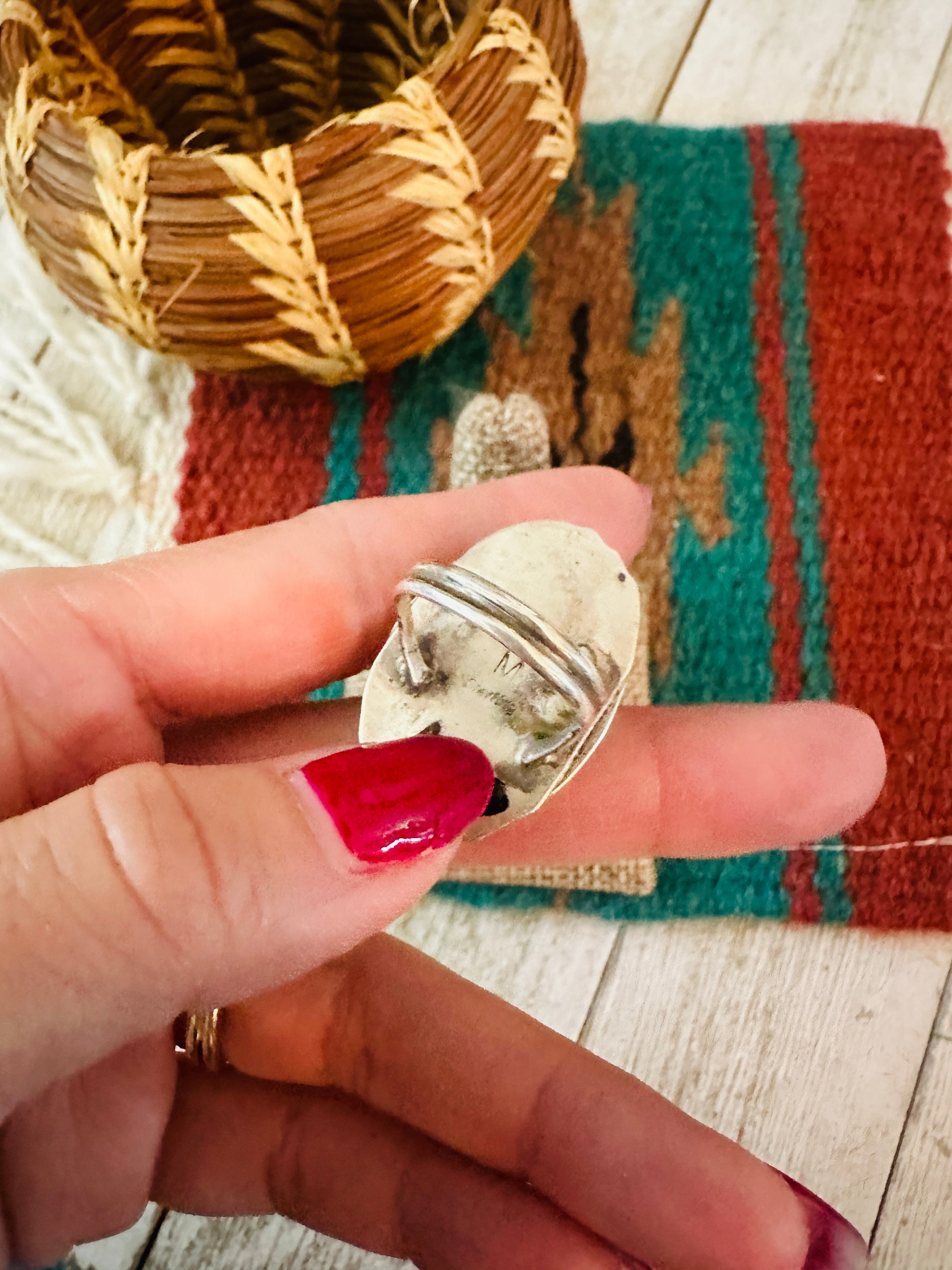 Old Pawn Handcrafted Multi Stone & Sterling Silver Inlay Ring Size 5.5