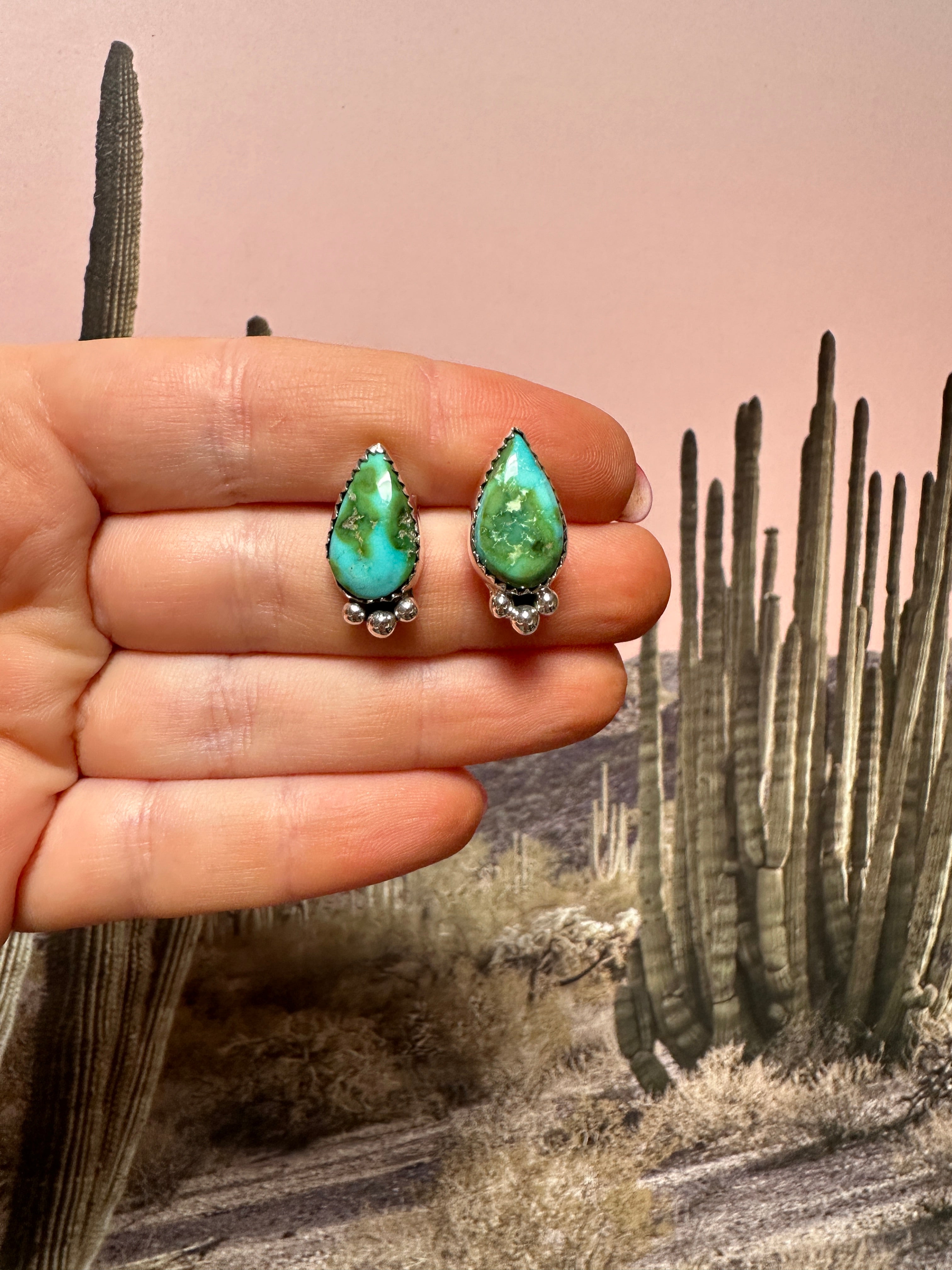 Handmade Sonoran Mountain Turquoise and Sterling Silver Post Earrings