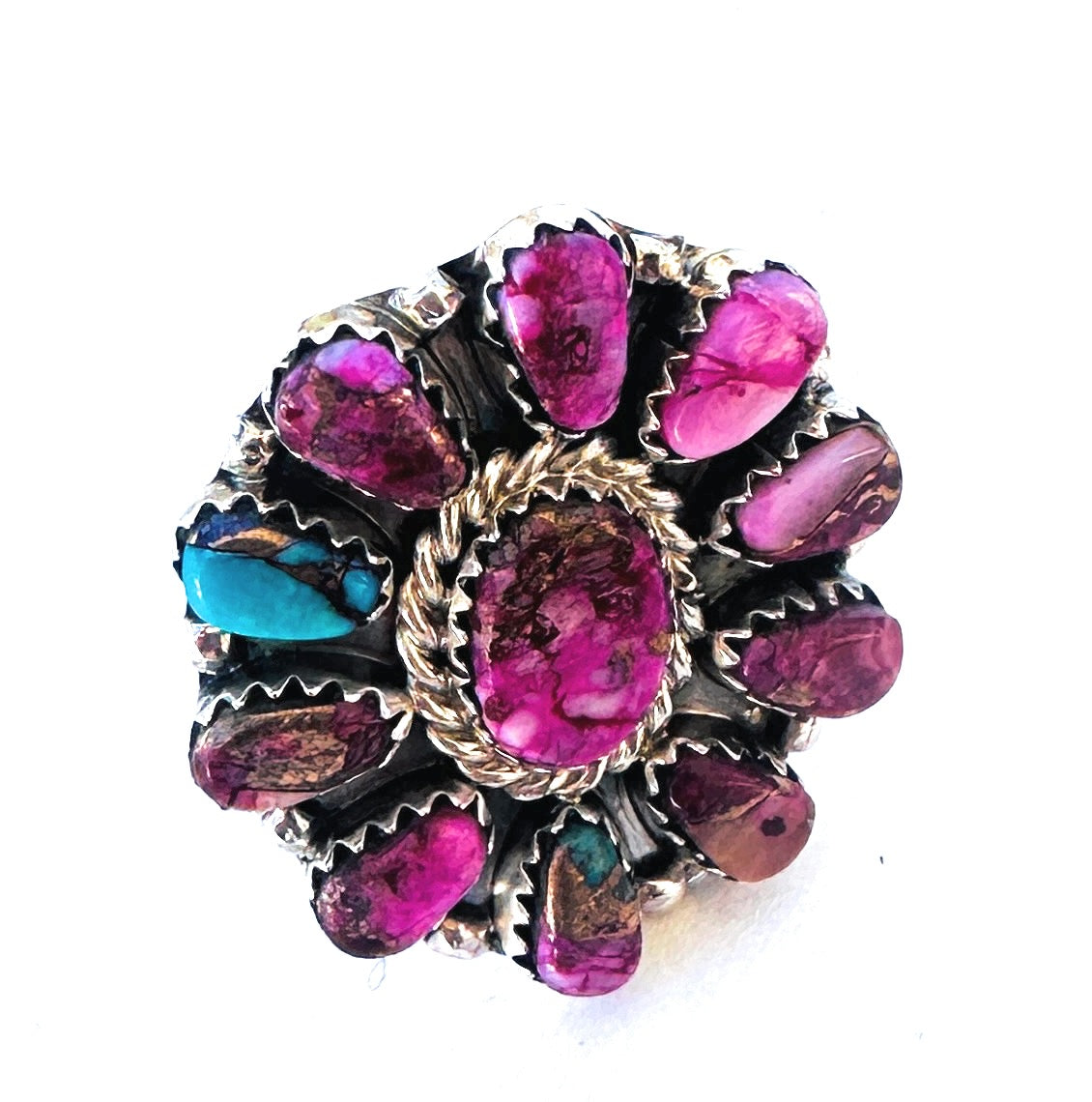 Navajo Pink Dream  & Sterling Silver Cluster Adjustable Ring