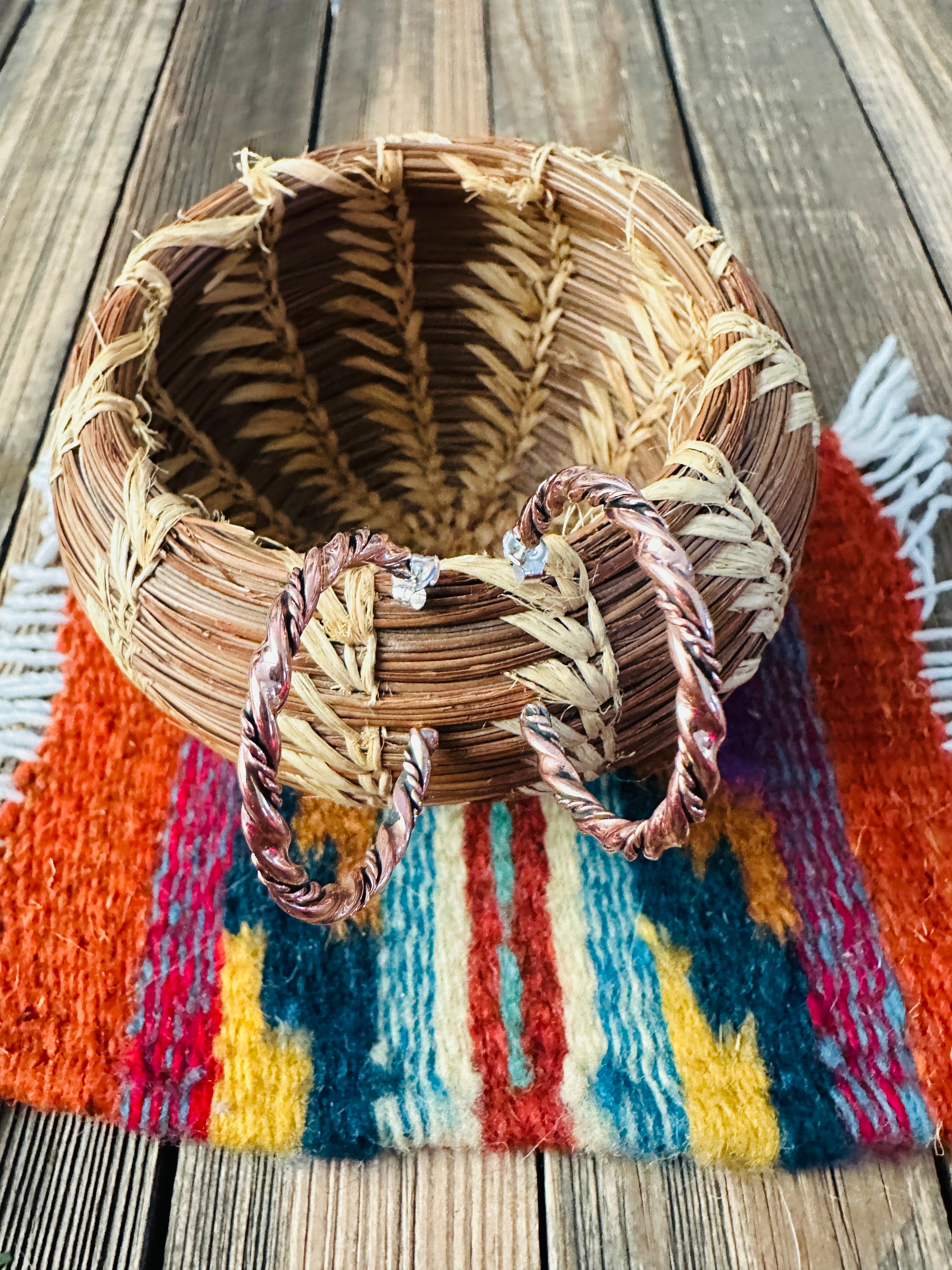 Handcrafted Twisted Copper Hoop Earrings