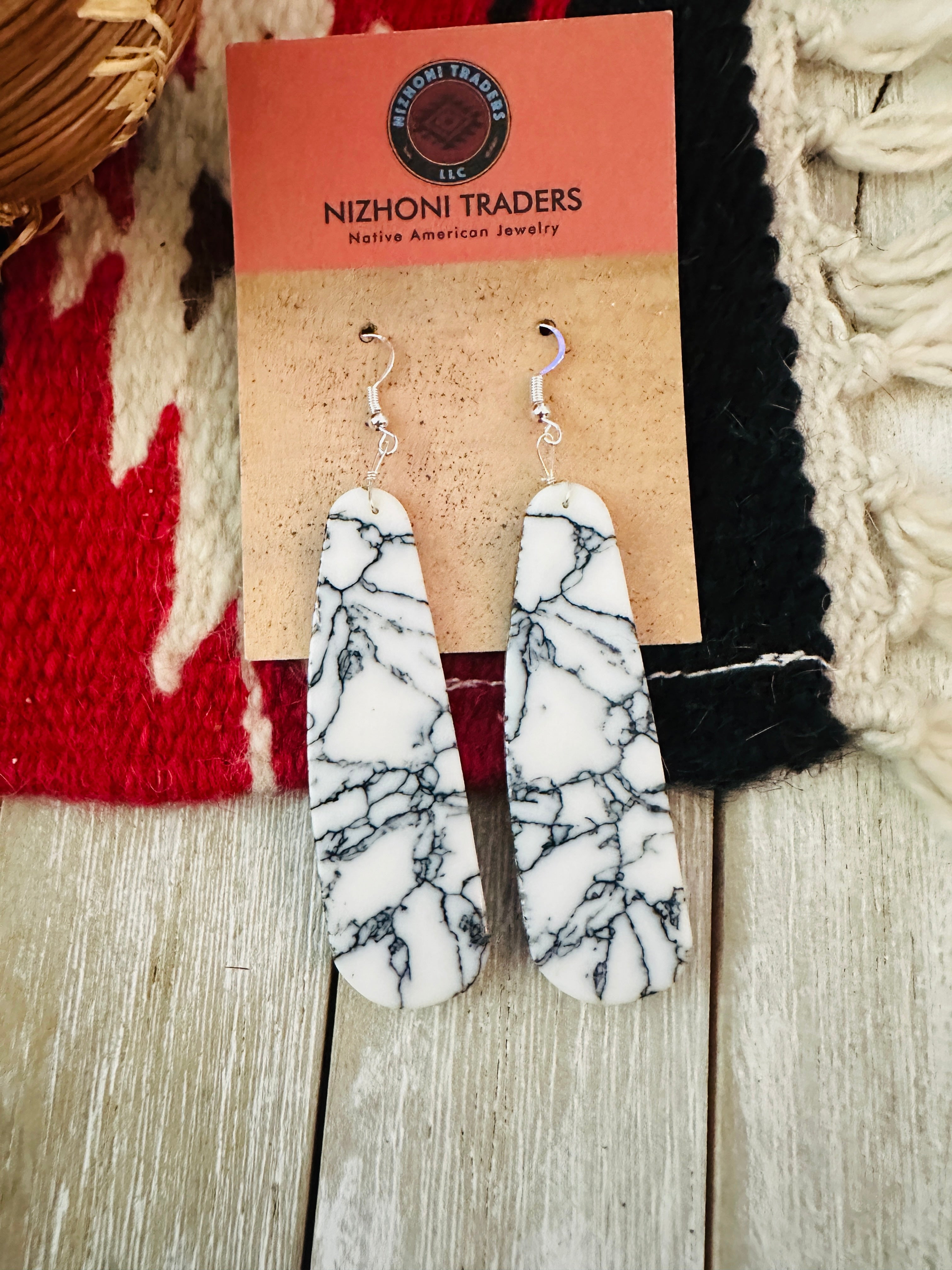 Handcrafted Howlite & Sterling Silver Slab Dangle Earrings