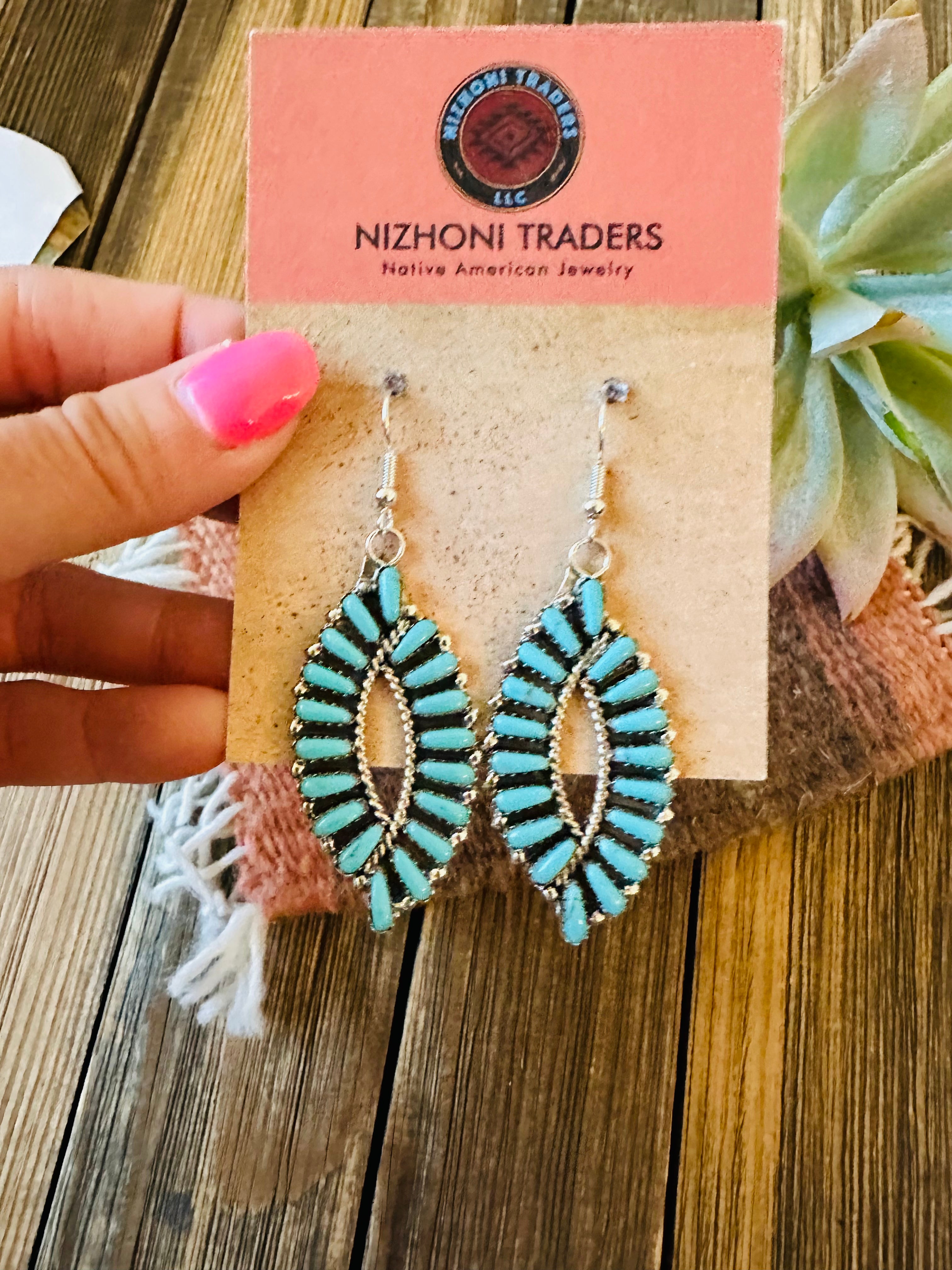 Handcrafted Sterling Silver & Turquoise Fishtail Dangle Earrings