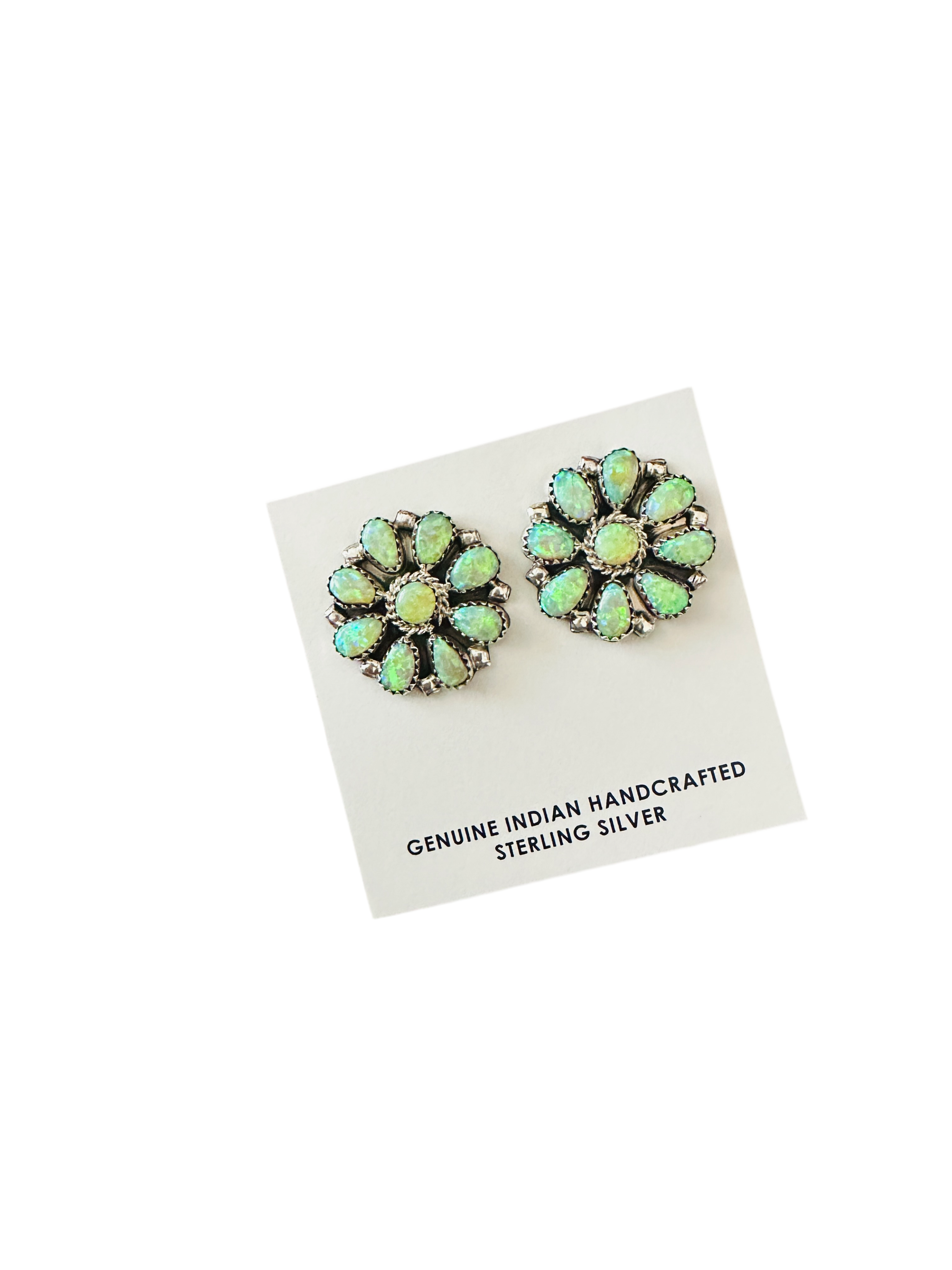 Handcrafted Opal & Sterling Silver Cluster Post Earrings