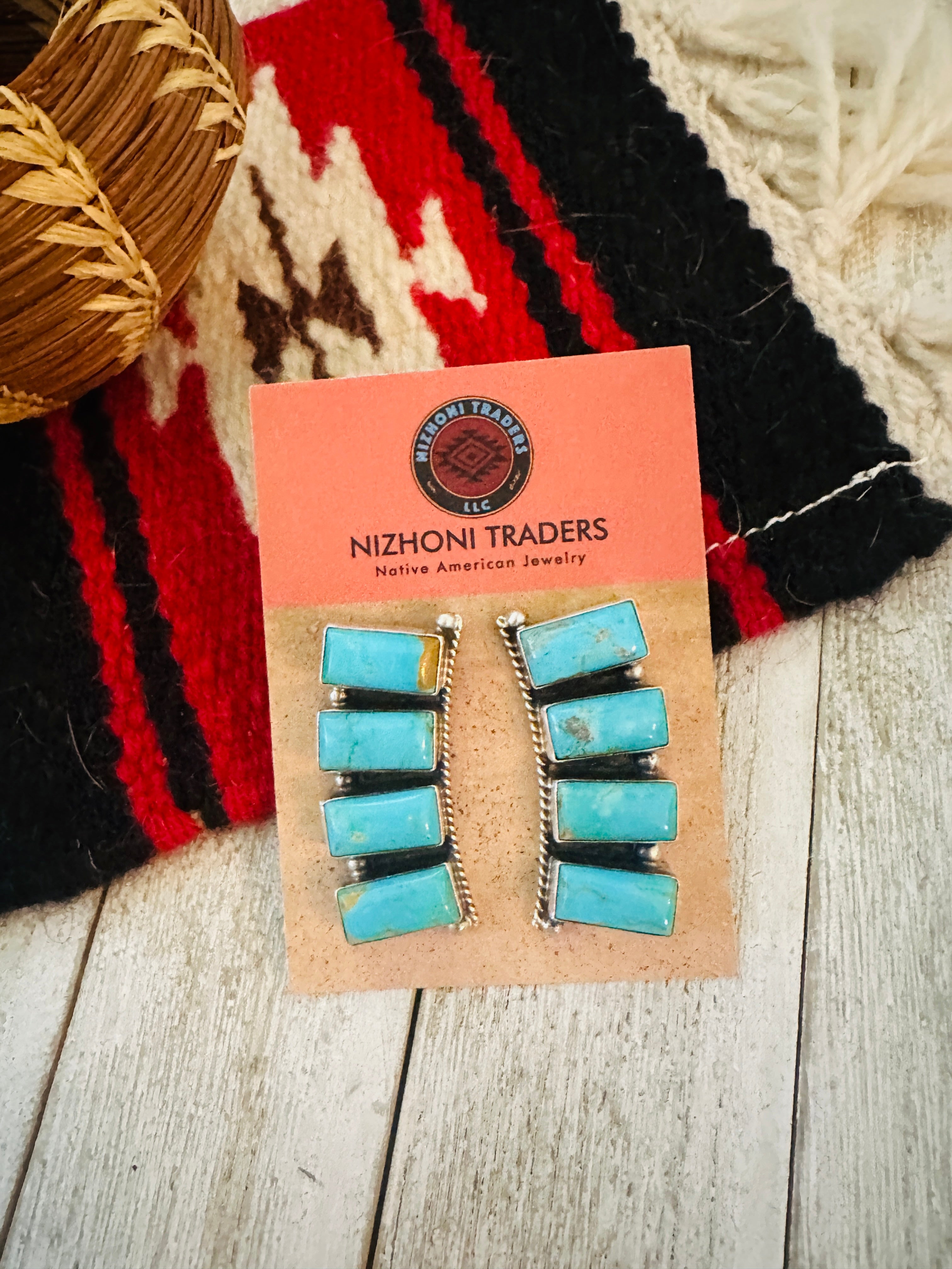 Navajo Sterling Silver & Kingman Turquoise Dangle Earrings by Elouise Kee