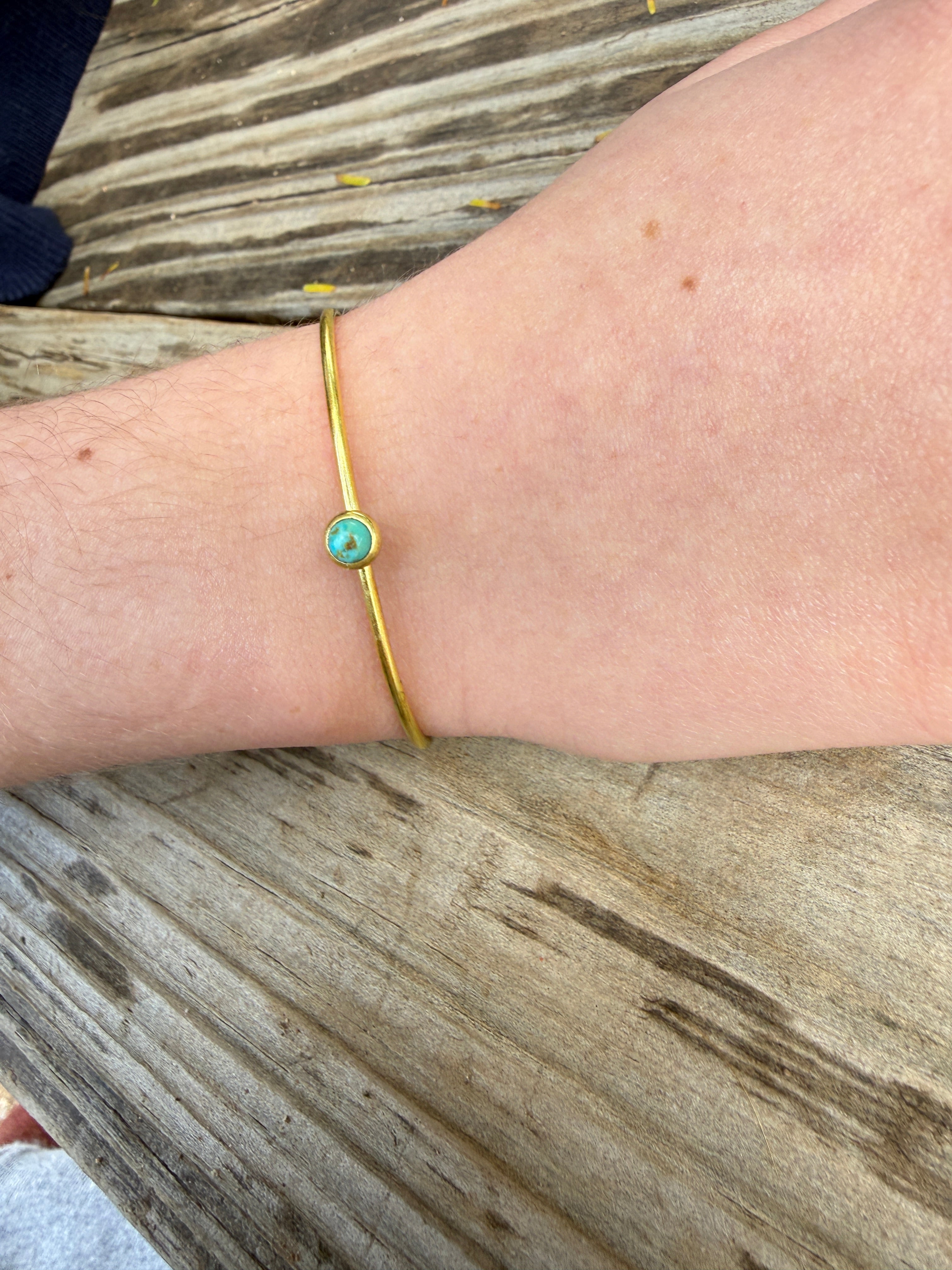 “The Golden Collection” Handmade 4mm Natural Turquoise Gold Plated Sterling Silver Adjustable Bracelet Cuff