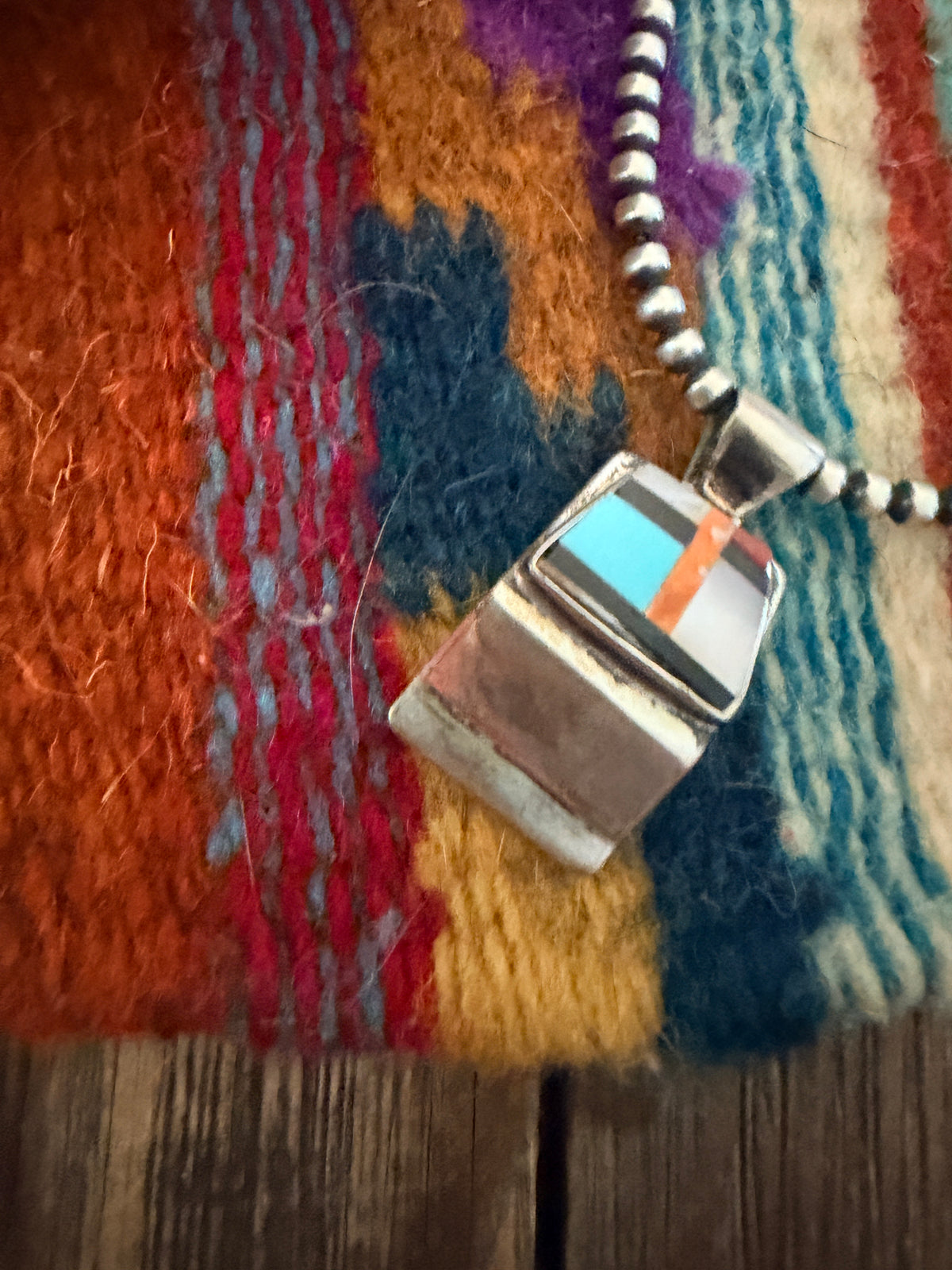 Old Pawn Handcrafted Multi Stone & Sterling Silver Inlay Pendant