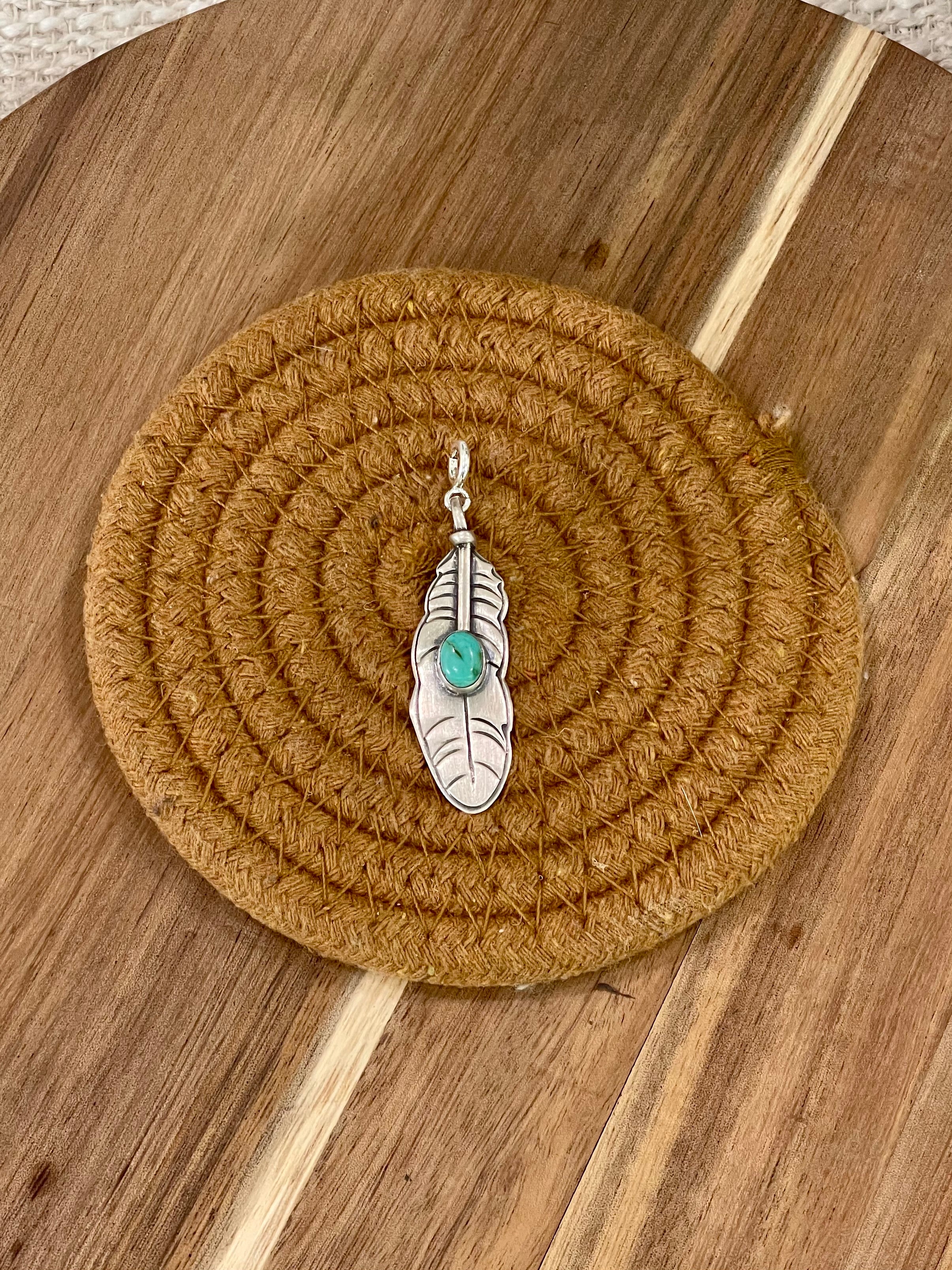 Handmade Sterling Silver & Turquoise Feather Charm