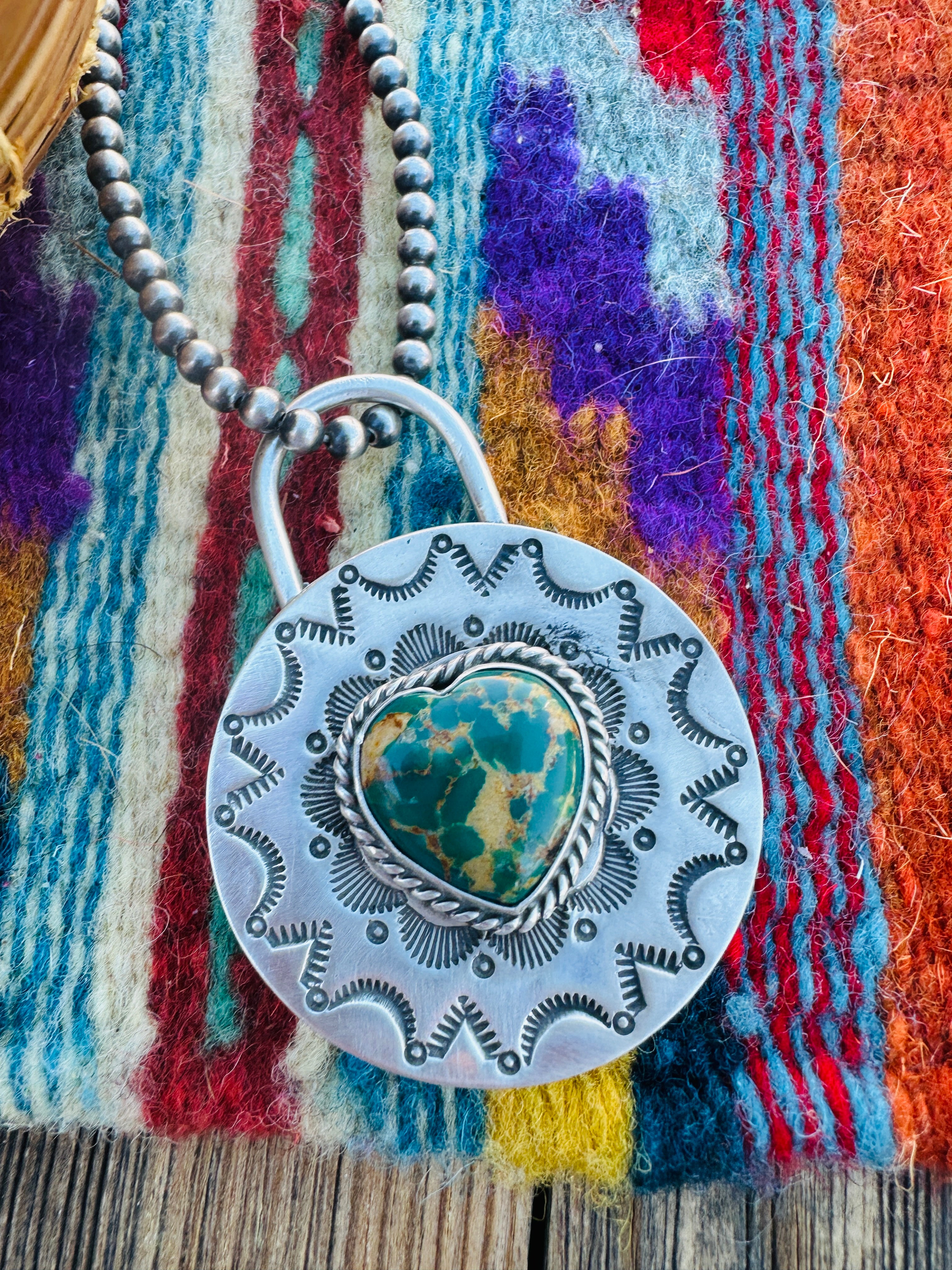 Handcrafted Turquoise & Sterling Silver Locket Style Pendant by Charles Johnson