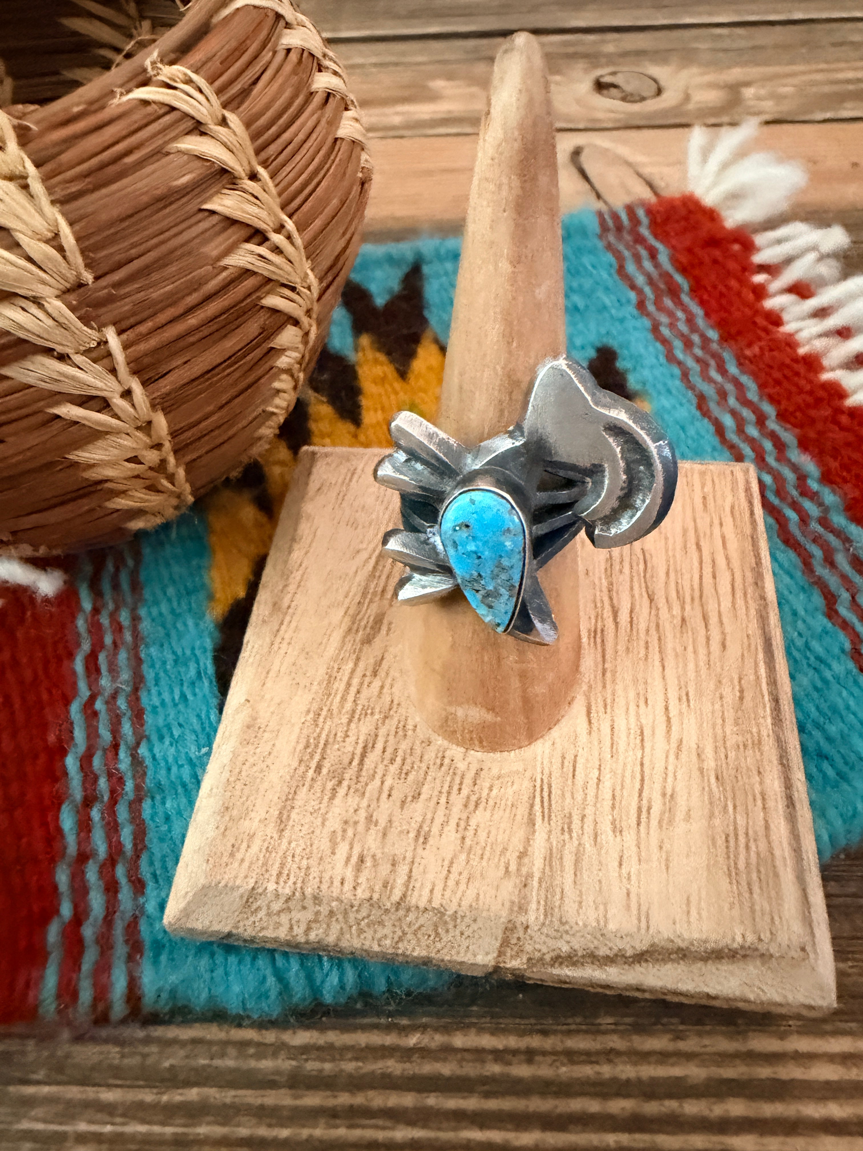 Handcrafted Turquoise and Sterling Silver Goat Ring size 6.25 by Chimney Butte