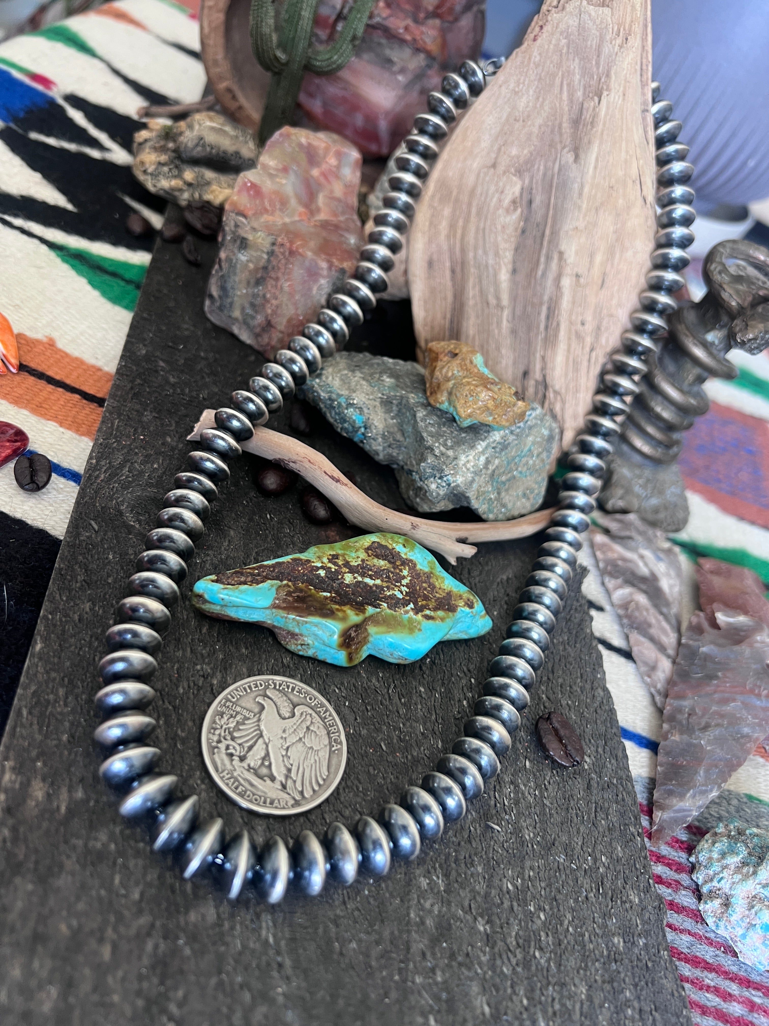 Handcrafted 11mm Sterling Silver Saucer Pearl Bead Necklace by Michelle Jameson, 23-1/2 inches