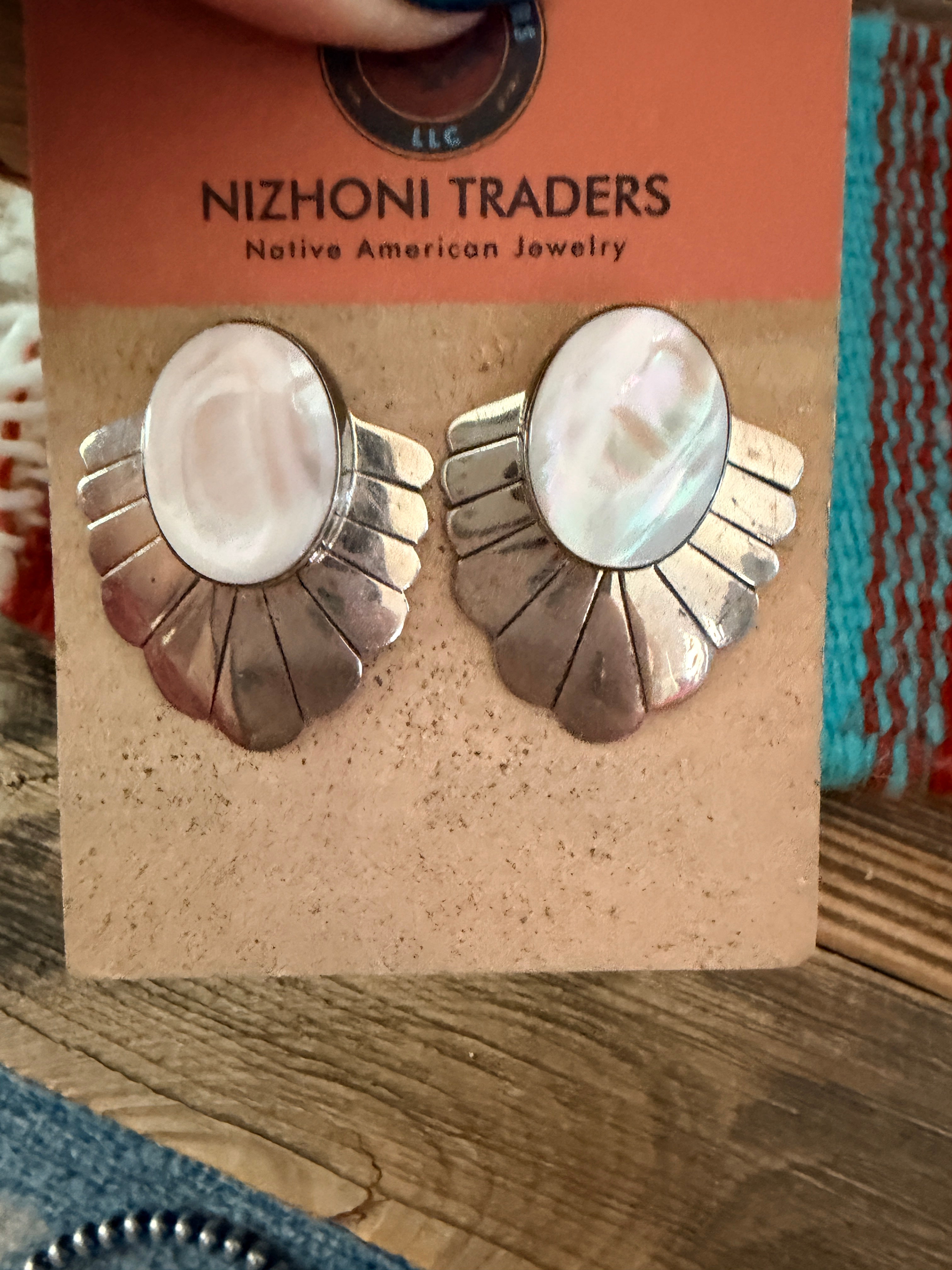 Old Pawn Handcrafted Sterling Silver & Mother of Pearl Post Earrings