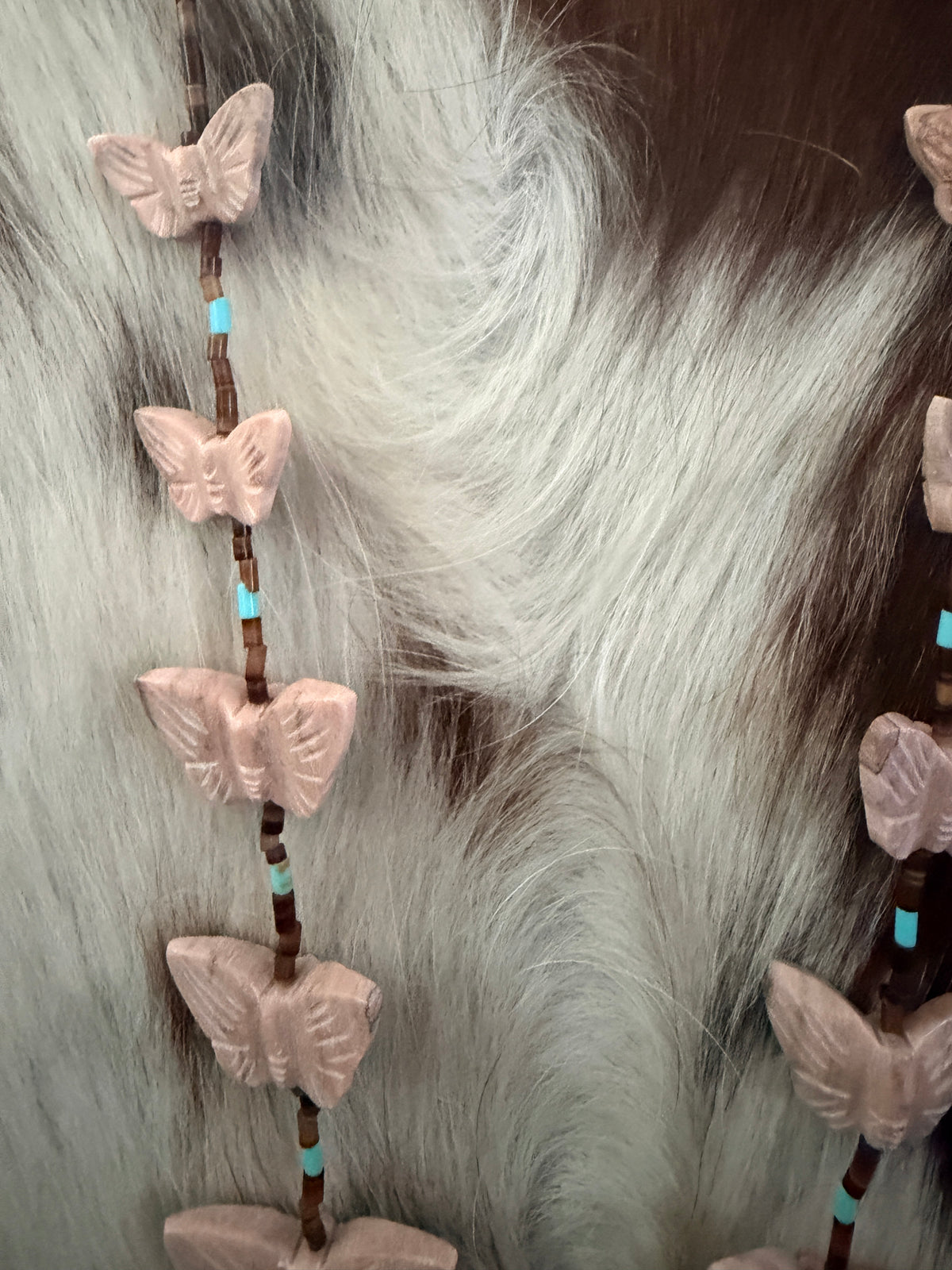 Handcrafted Sterling Silver & Beaded Fetish Butterfly Necklace 28" by Larry Cisco