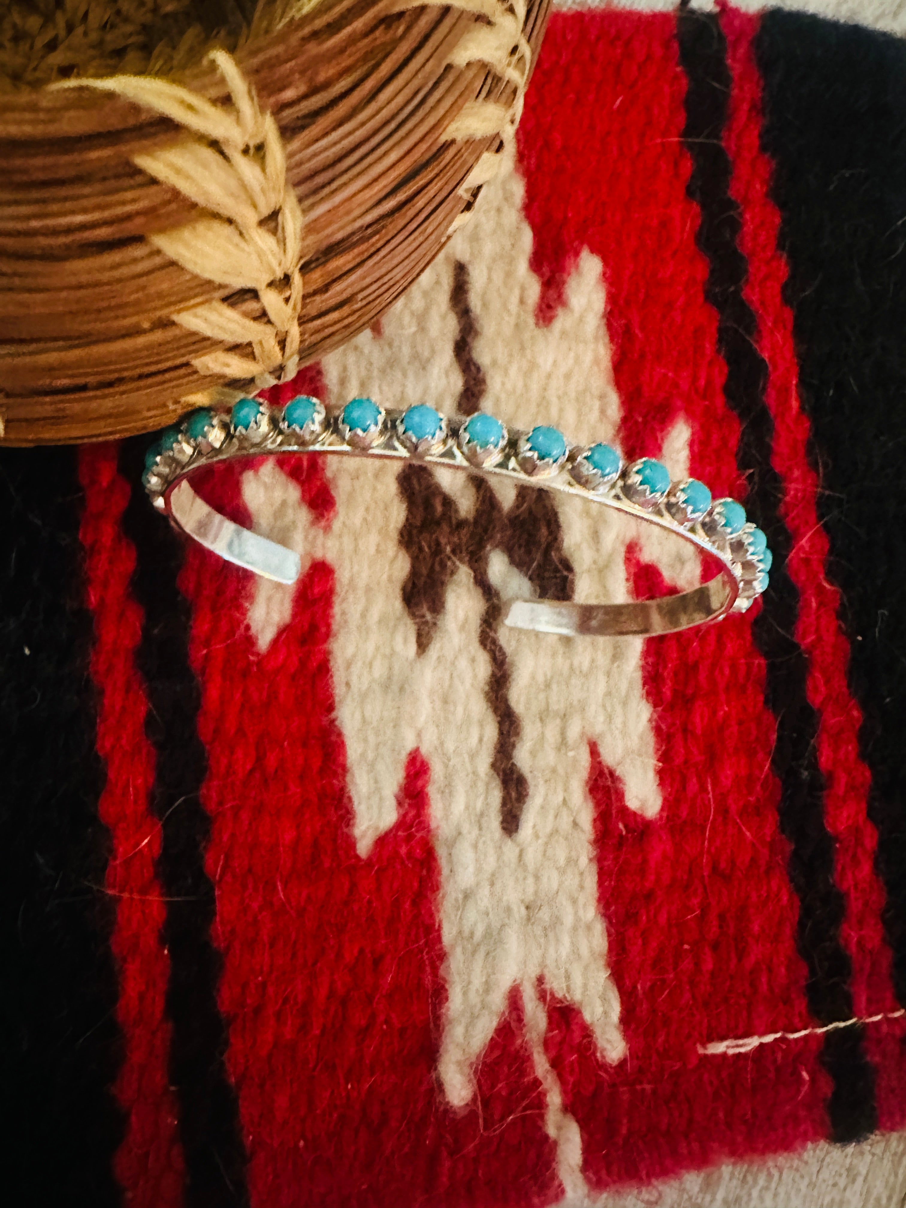 Zuni Sterling Silver & Turquoise Needlepoint Cuff Bracelet