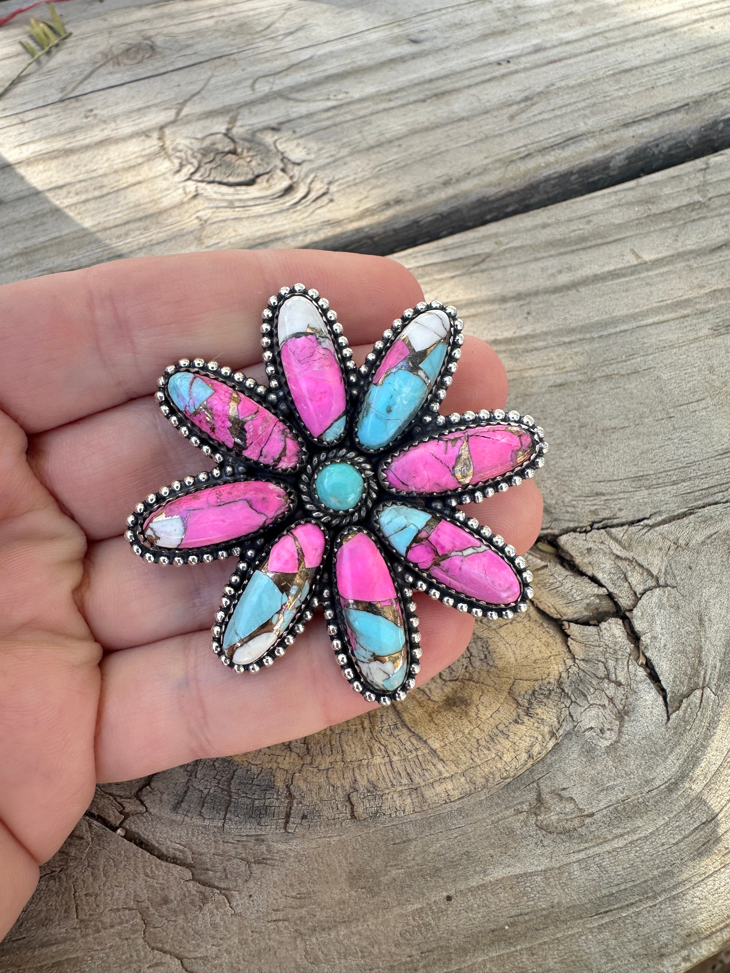 Handmade Cotton Candy Sterling Adjustable Flower Ring BIGGER STYLE