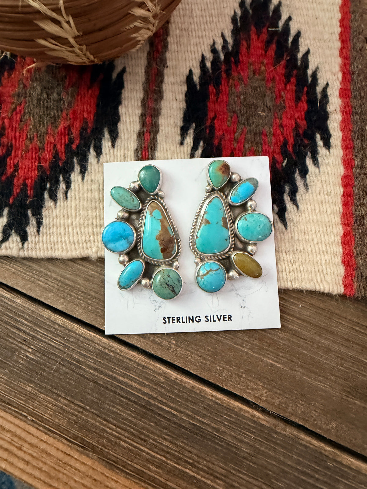 Handcrafted Turquoise & Sterling Silver Cluster Post Earrings by Geraldine James