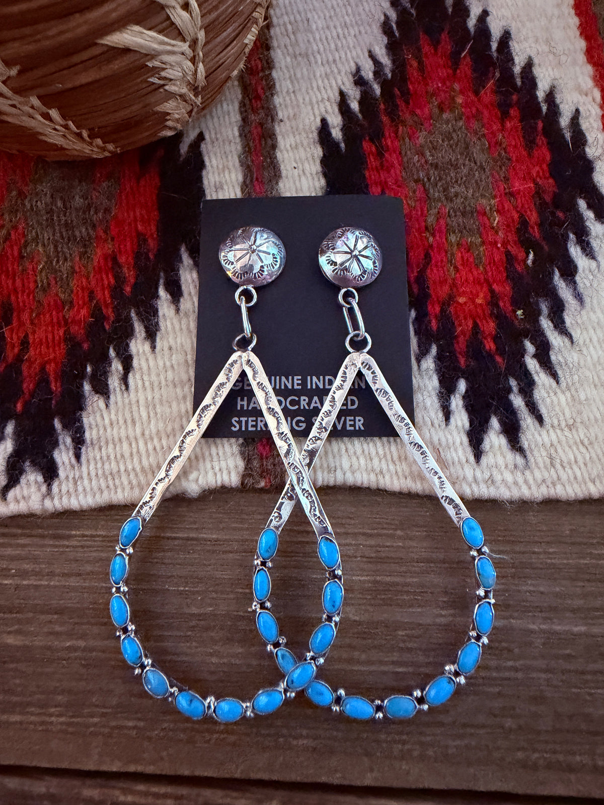 Handcrafted Turquoise & Sterling Silver Teardrop Dangle Earrings
