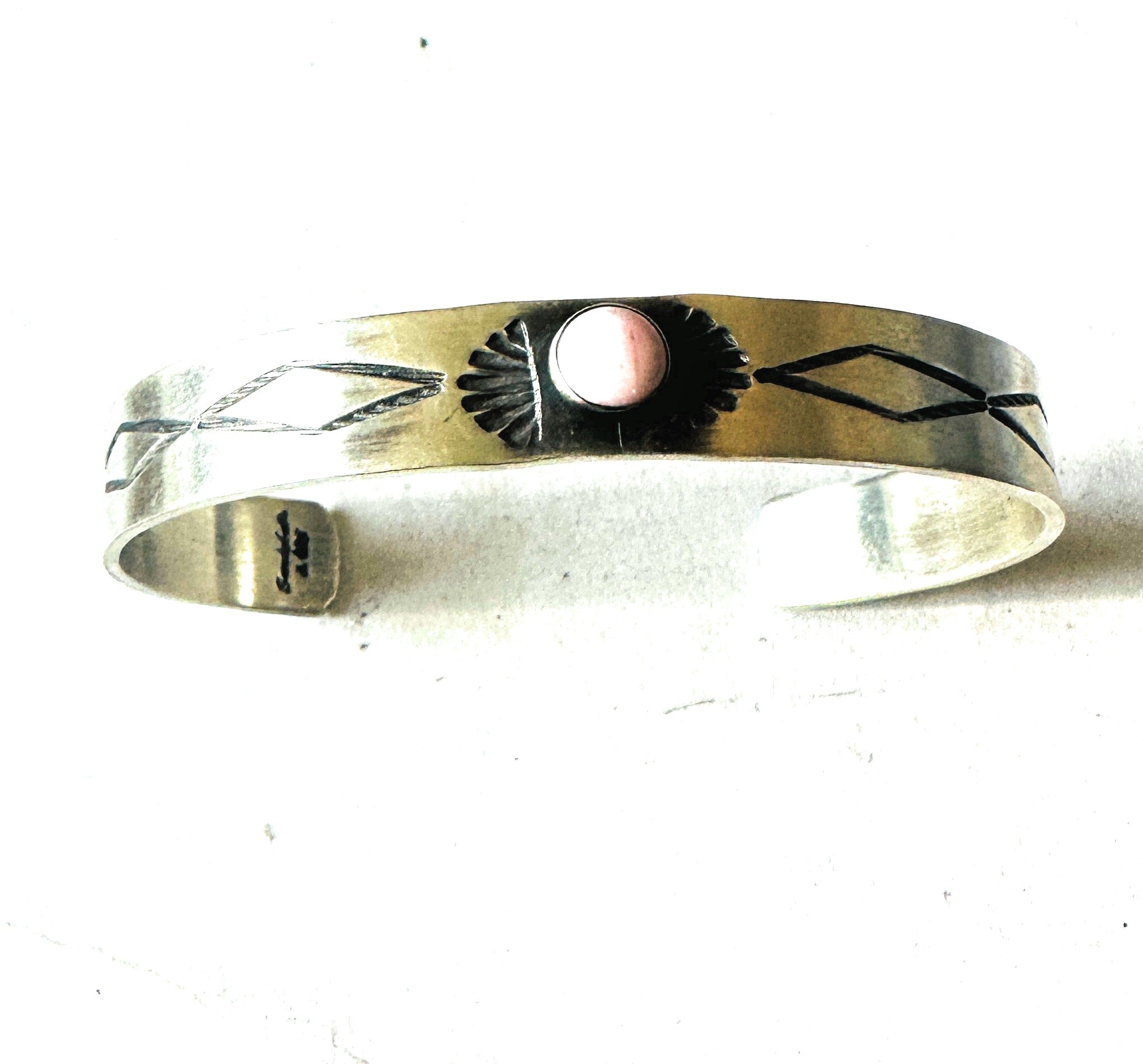 Navajo Queen Pink Conch Shell & Sterling Silver Cuff Bracelet