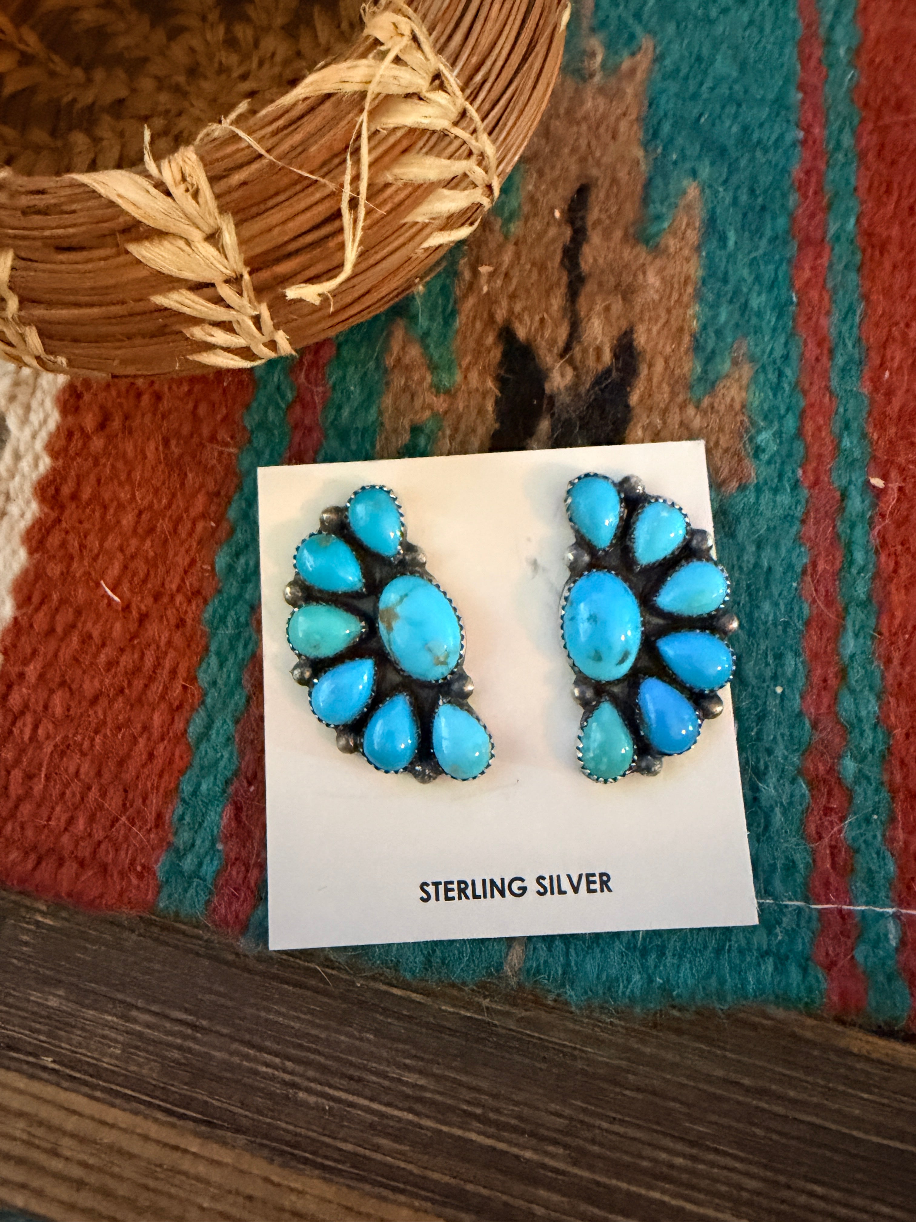 Handcrafted Turquoise & Sterling Silver Post Earrings by Hiram Largo