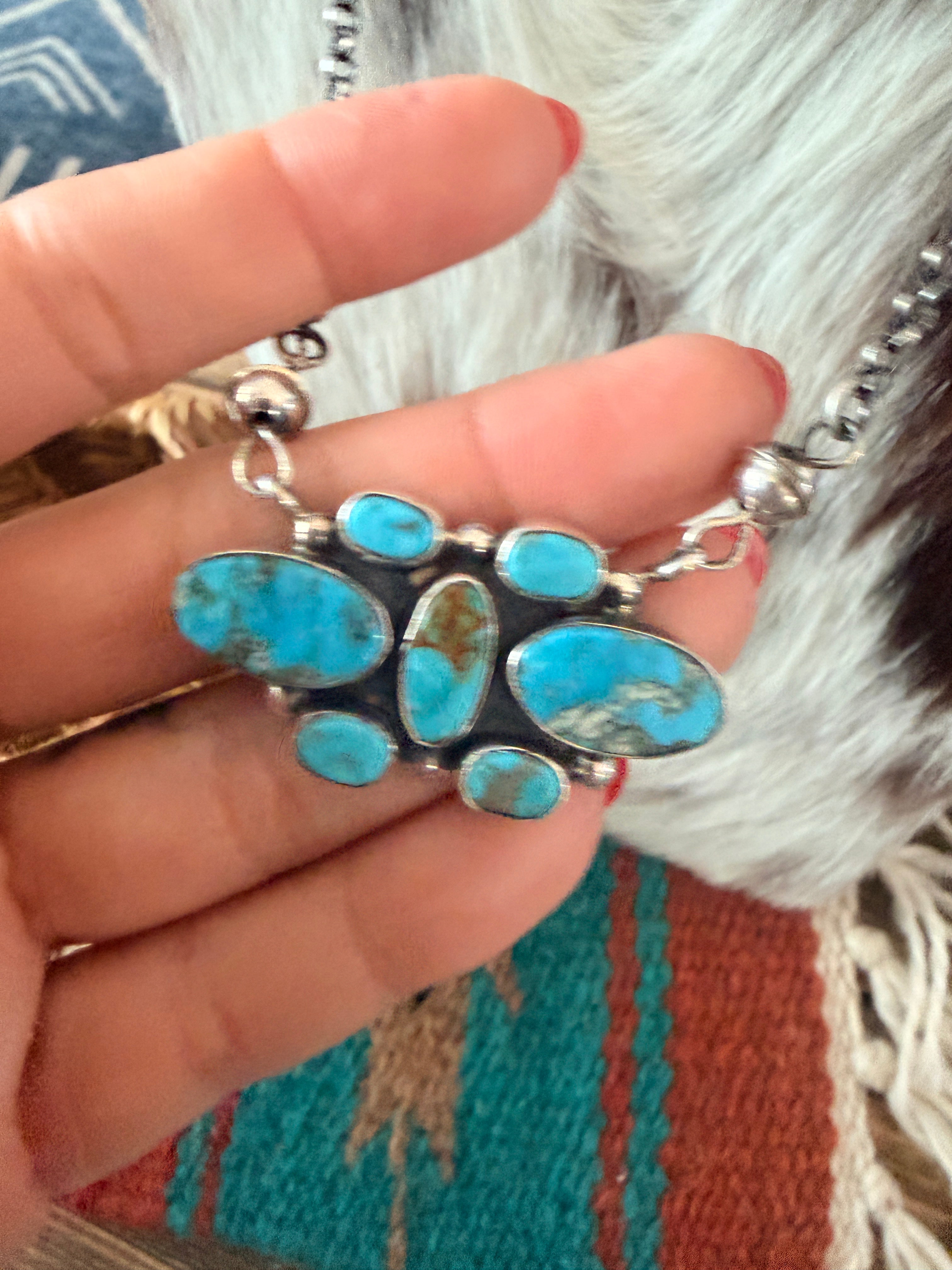 Handcrafted Turquoise & Sterling Silver Cluster Necklace by Jacqueline Silver