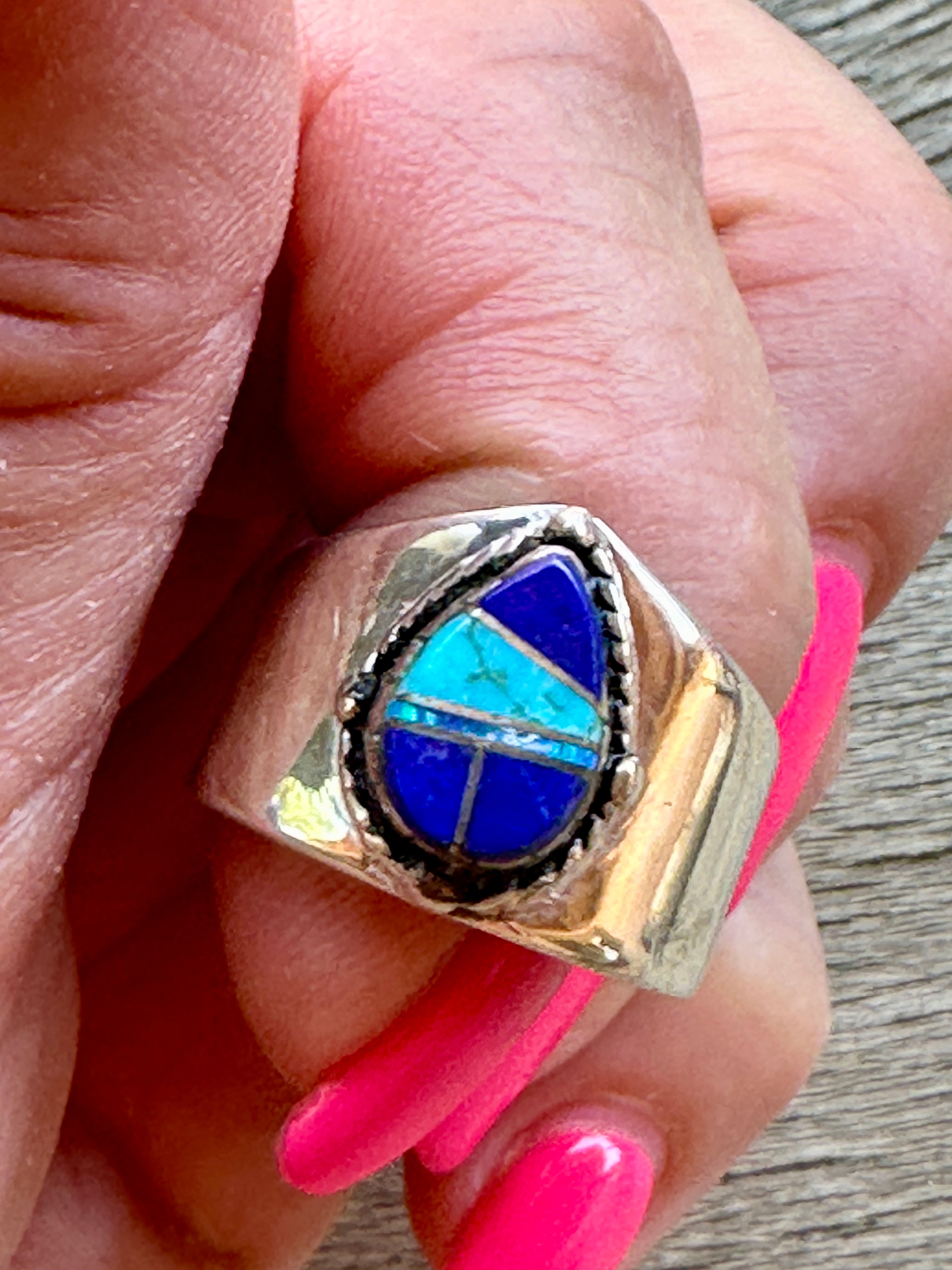 Lapis & Turquoise & Sterling Silver Drop Cigar Band