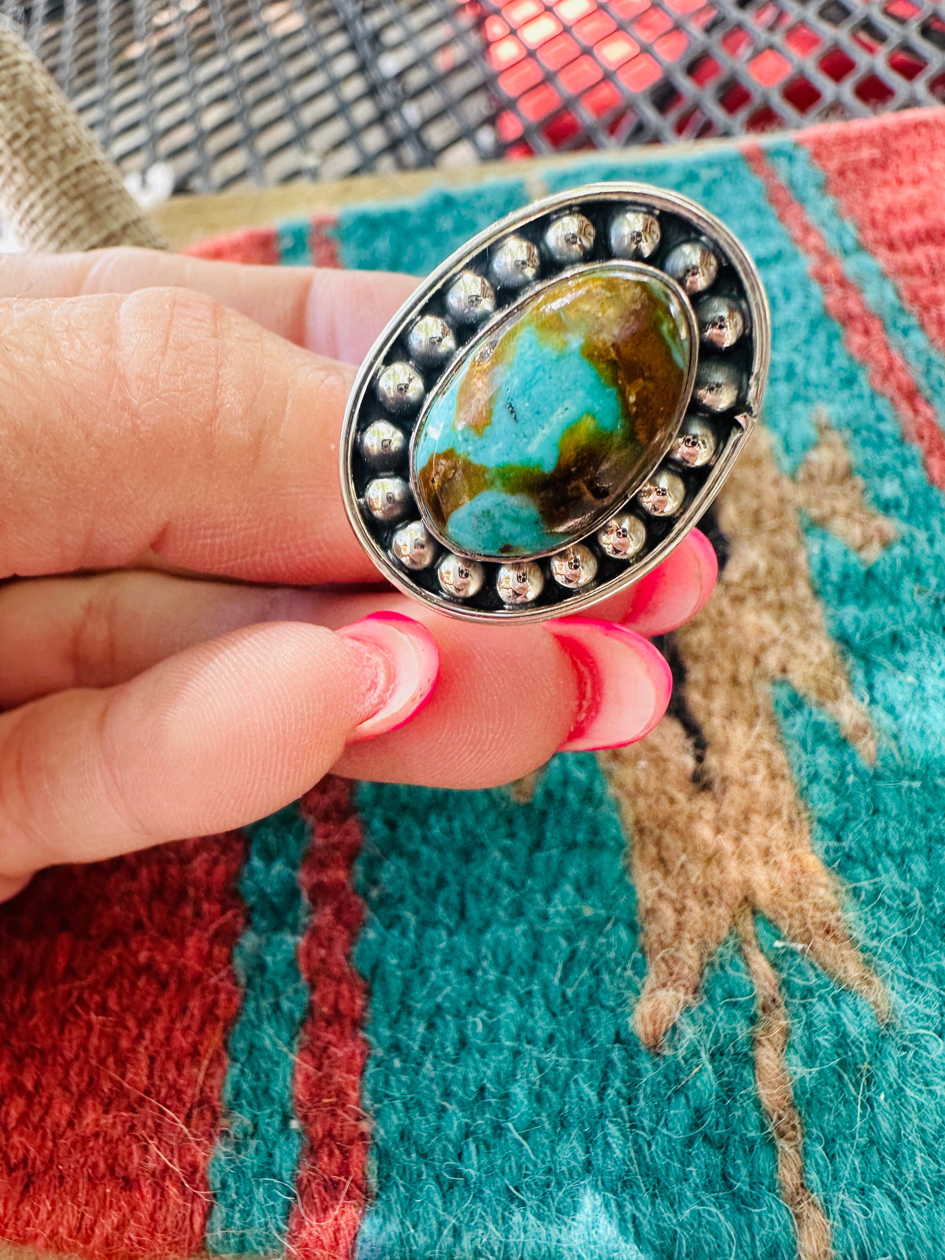 Handcrafted Sterling Silver & Royston Turquoise Ring Size 6