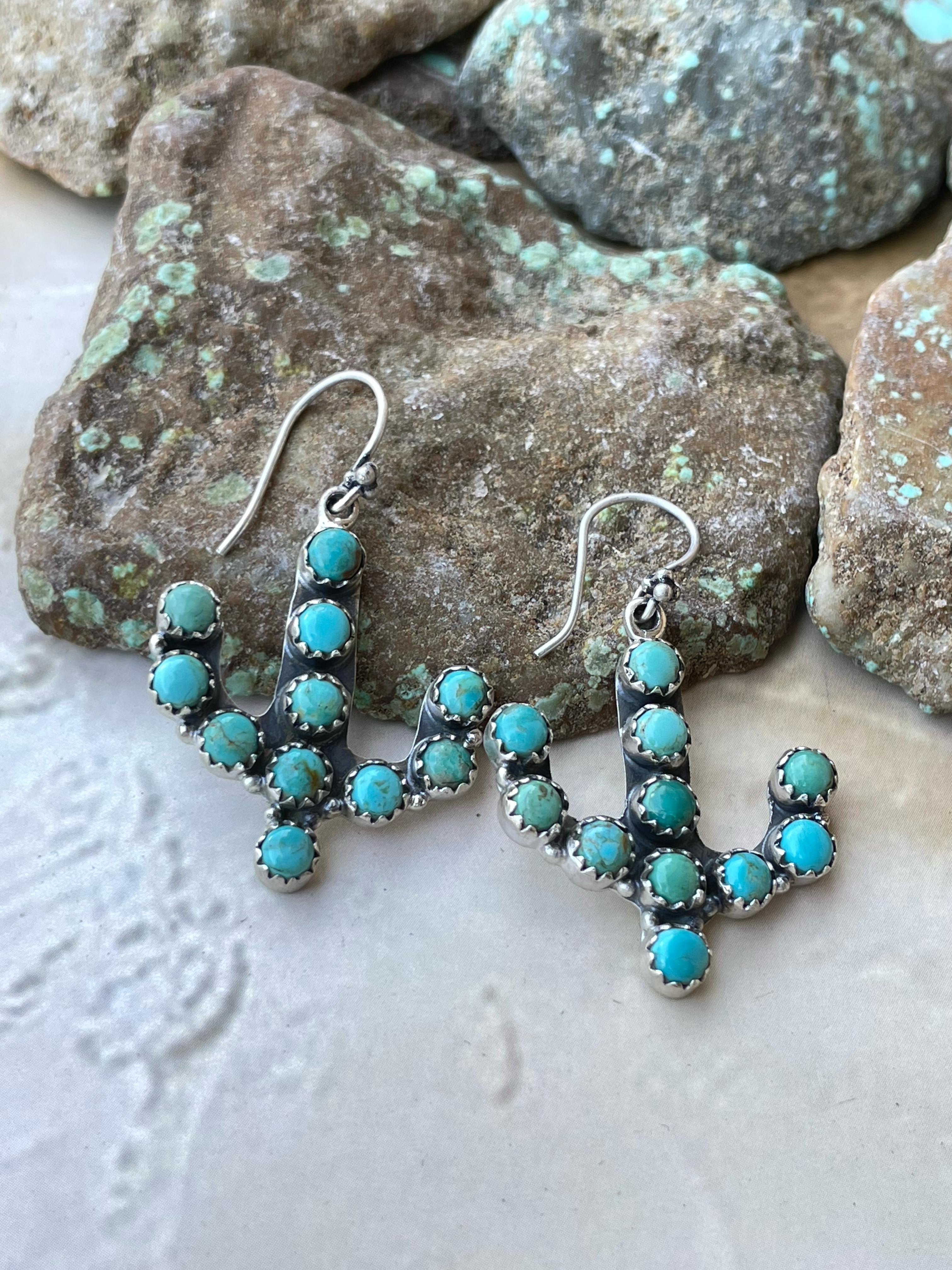 Handmade Sterling Silver & Turquoise Saguaro Cactus Earrings