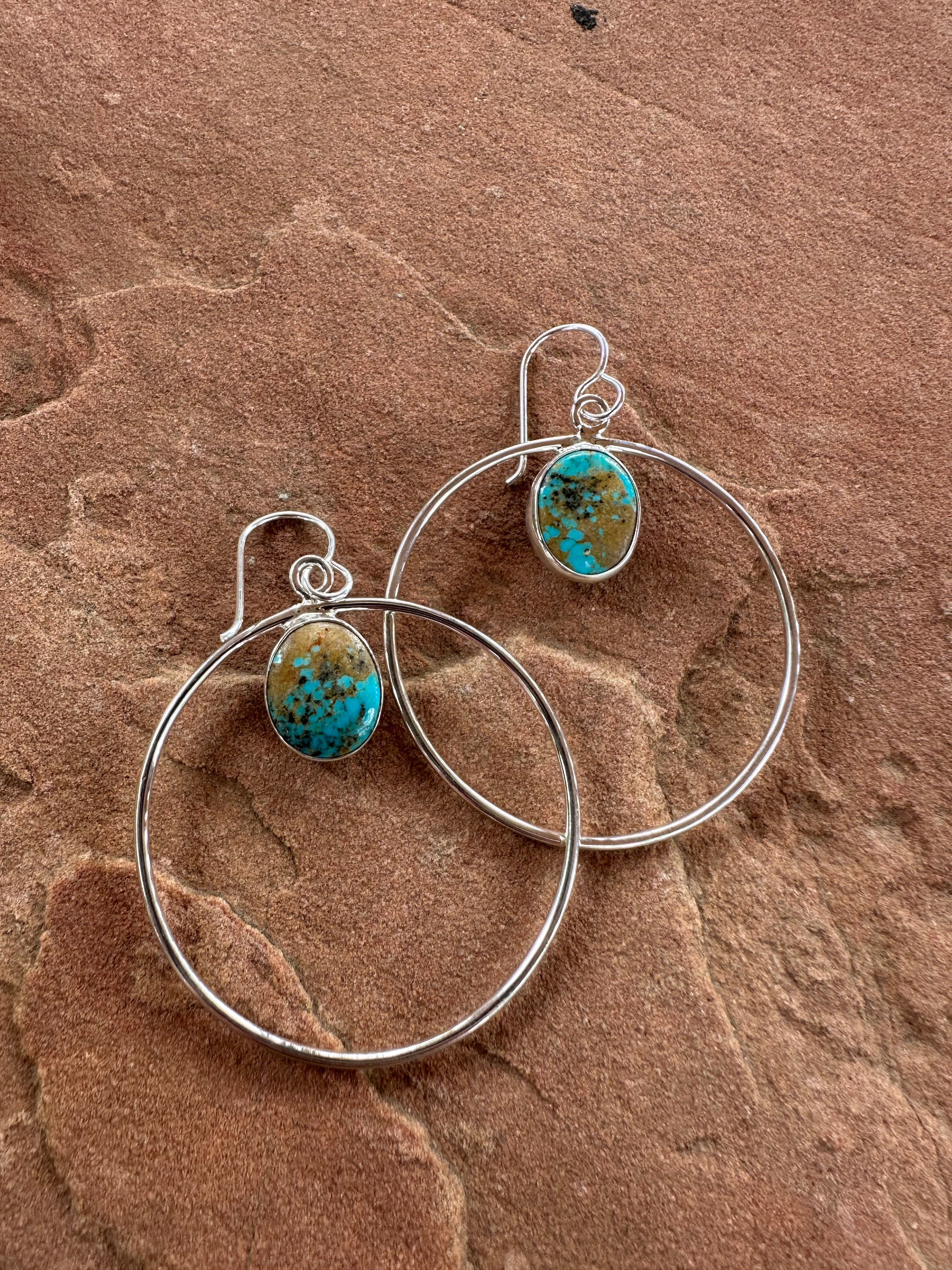 Handmade Turquoise and Sterling Silver Hoop Earrings MORE MATRIX