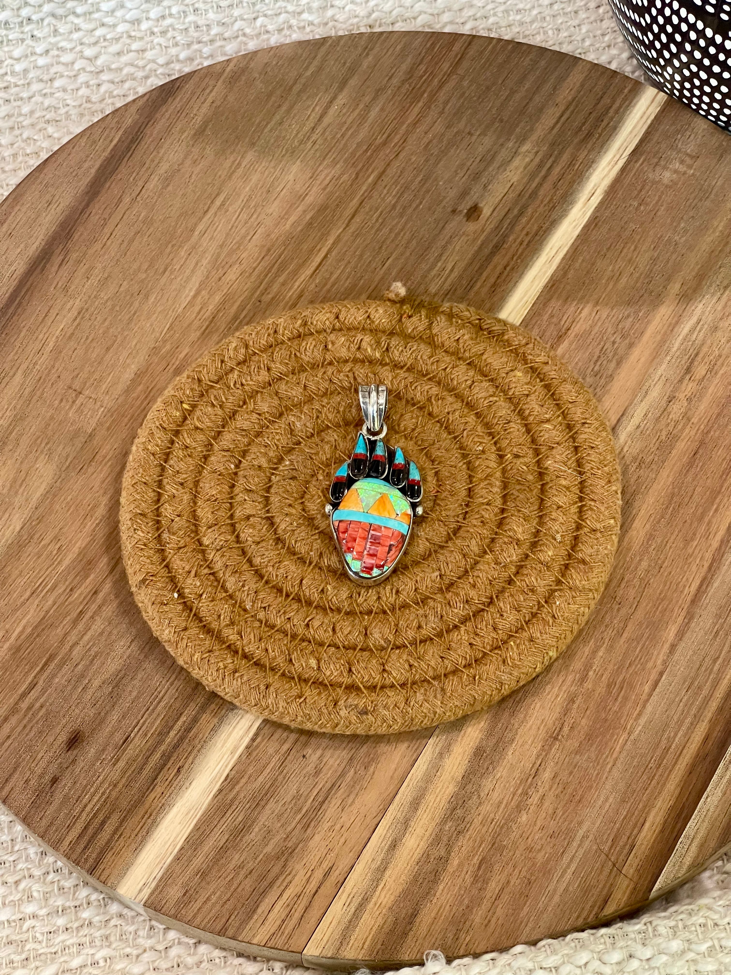 Handmade Sterling Silver & Multi Stone Bear Claw Pendant