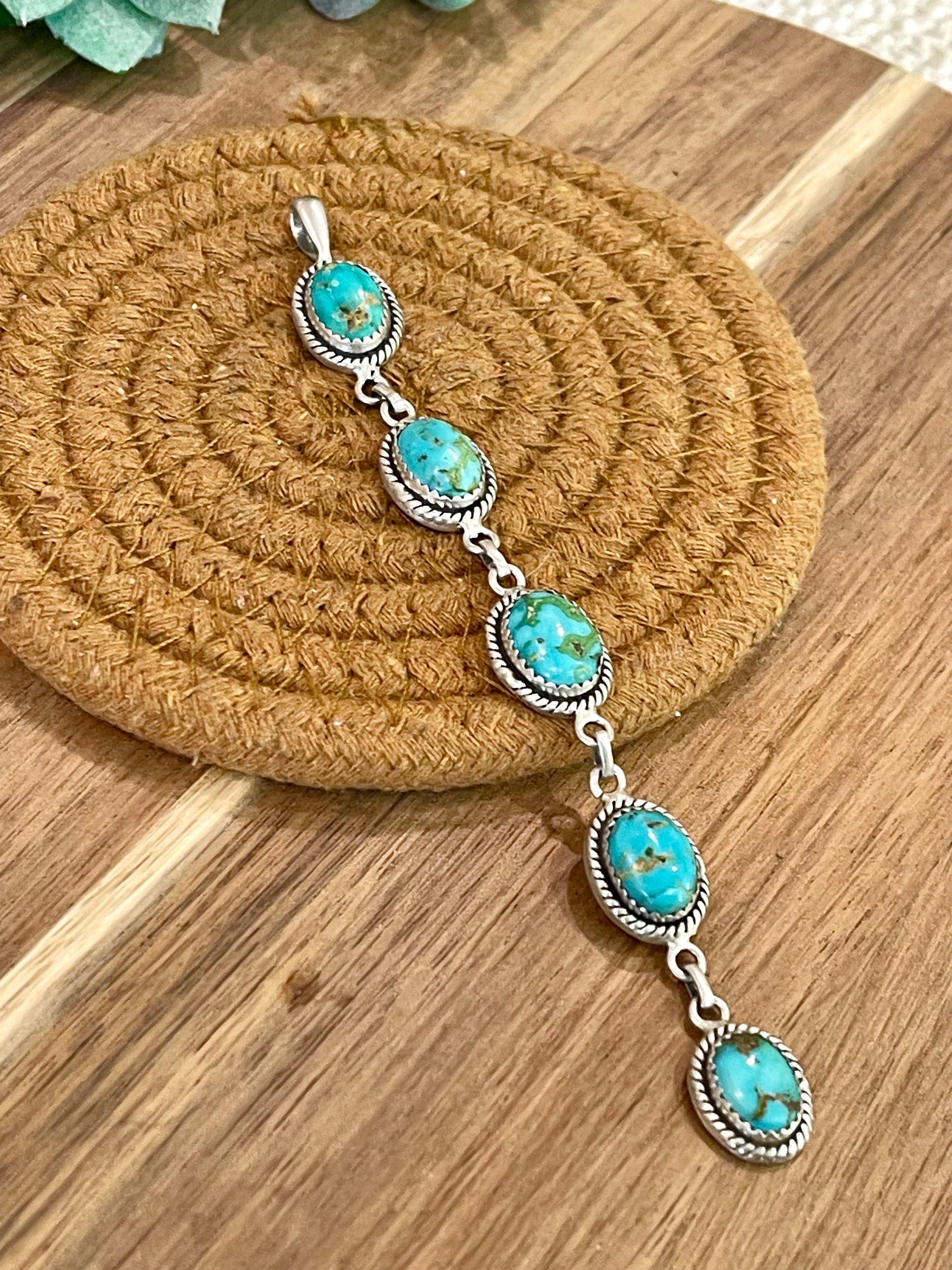 Handmade Sterling Silver & Sonoran Mountain 5 Stone Turquoise Pendant