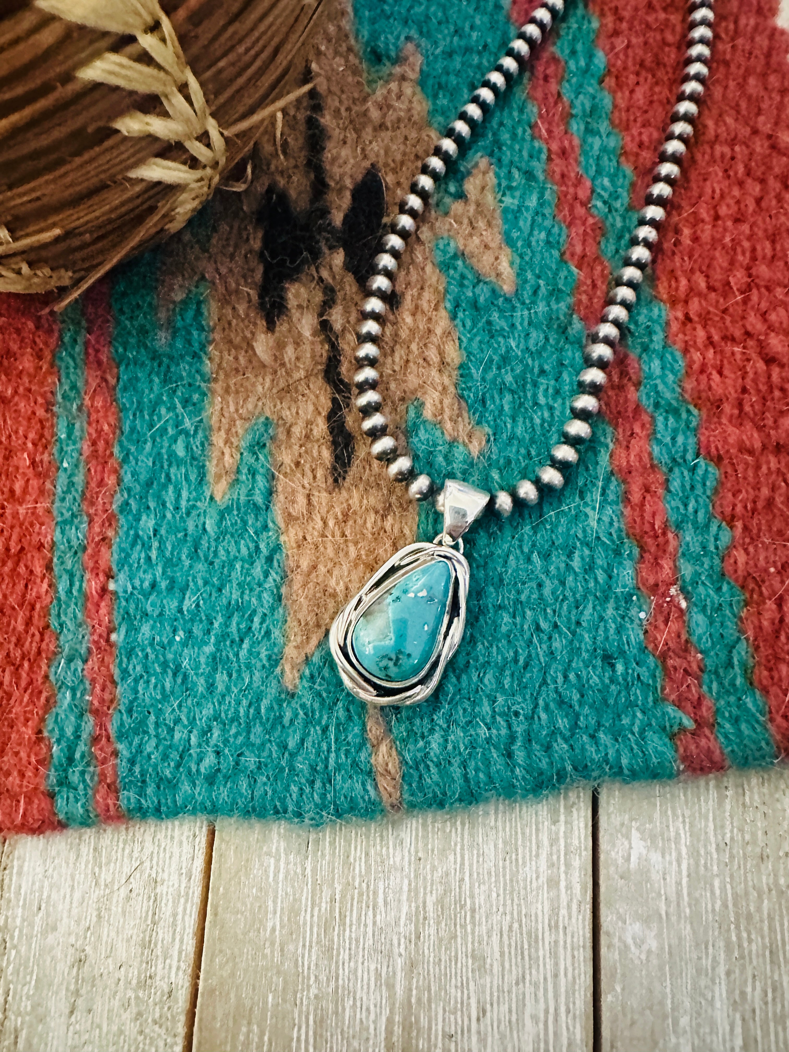 Handcrafted Sterling Silver & Turquoise Teardrop Pendant