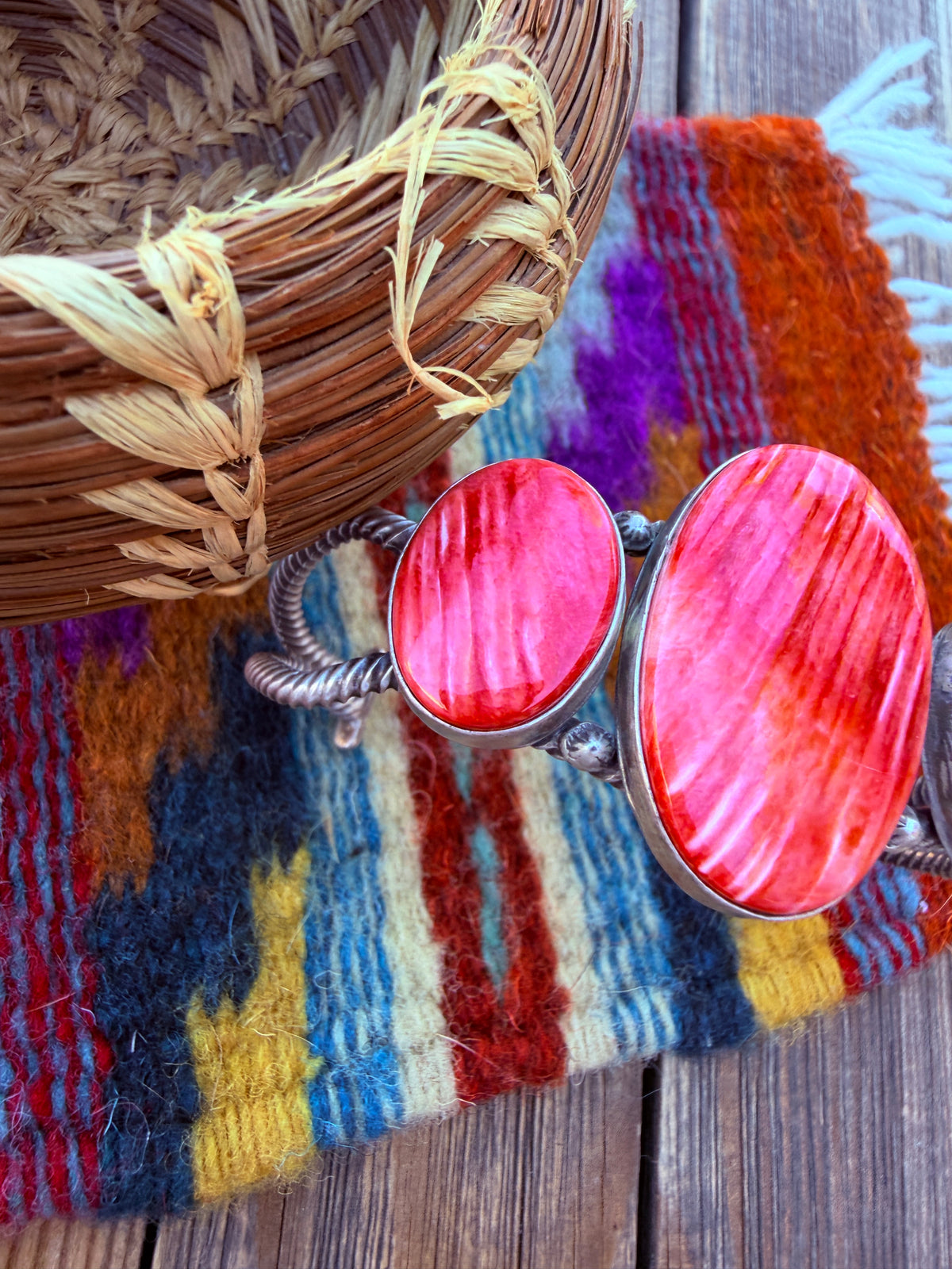Handcrafted Spiny Oyster & Sterling Silver Cuff Bracelet by Patrick Yazzie