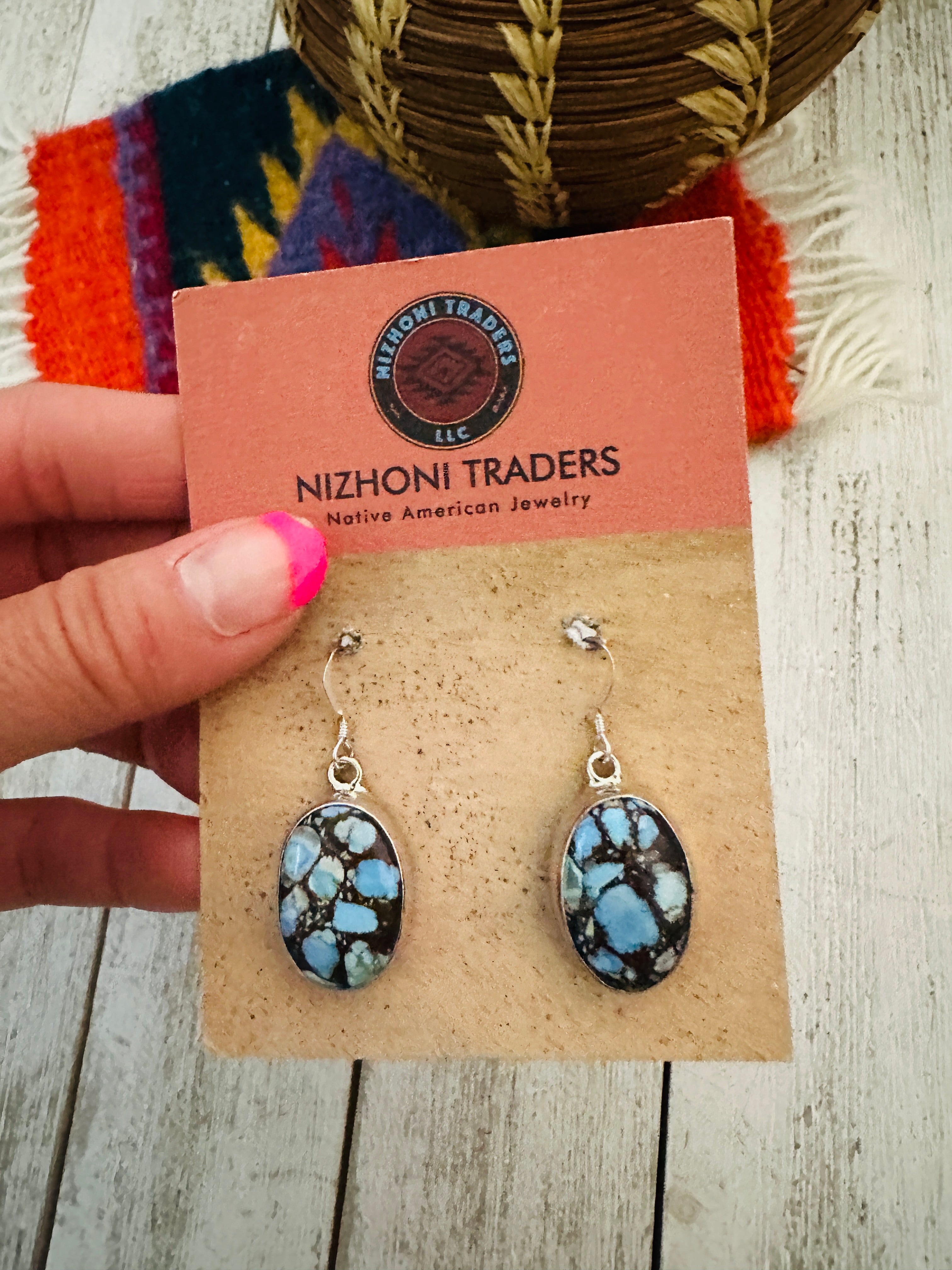 Navajo Golden Hills Turquoise & Sterling Silver Dangle Earrings