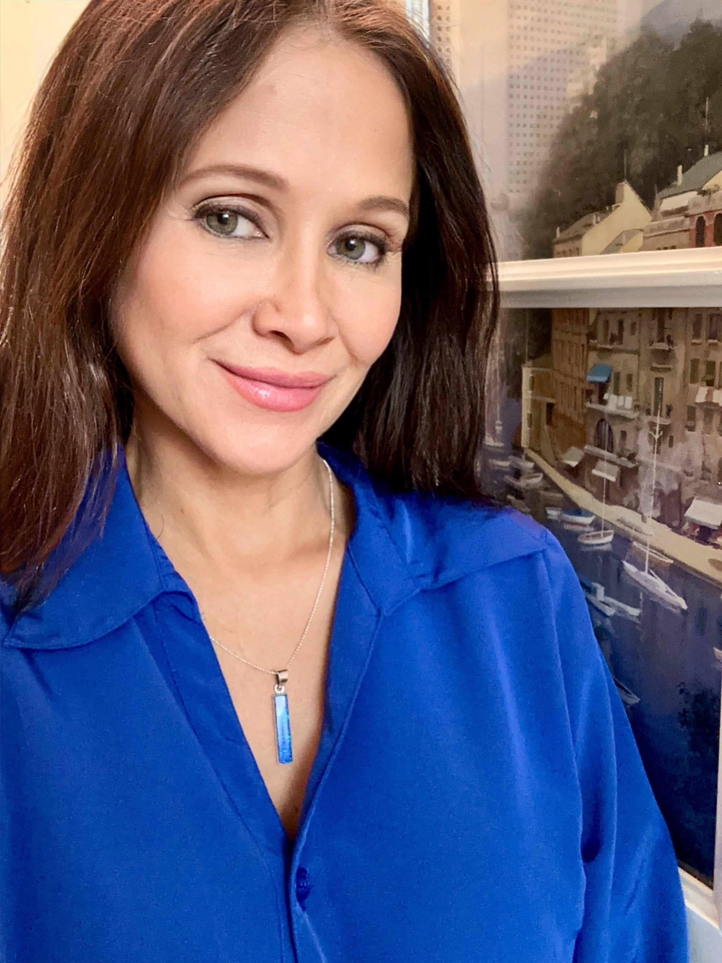 Dark Blue Opal Column Pendant Necklace