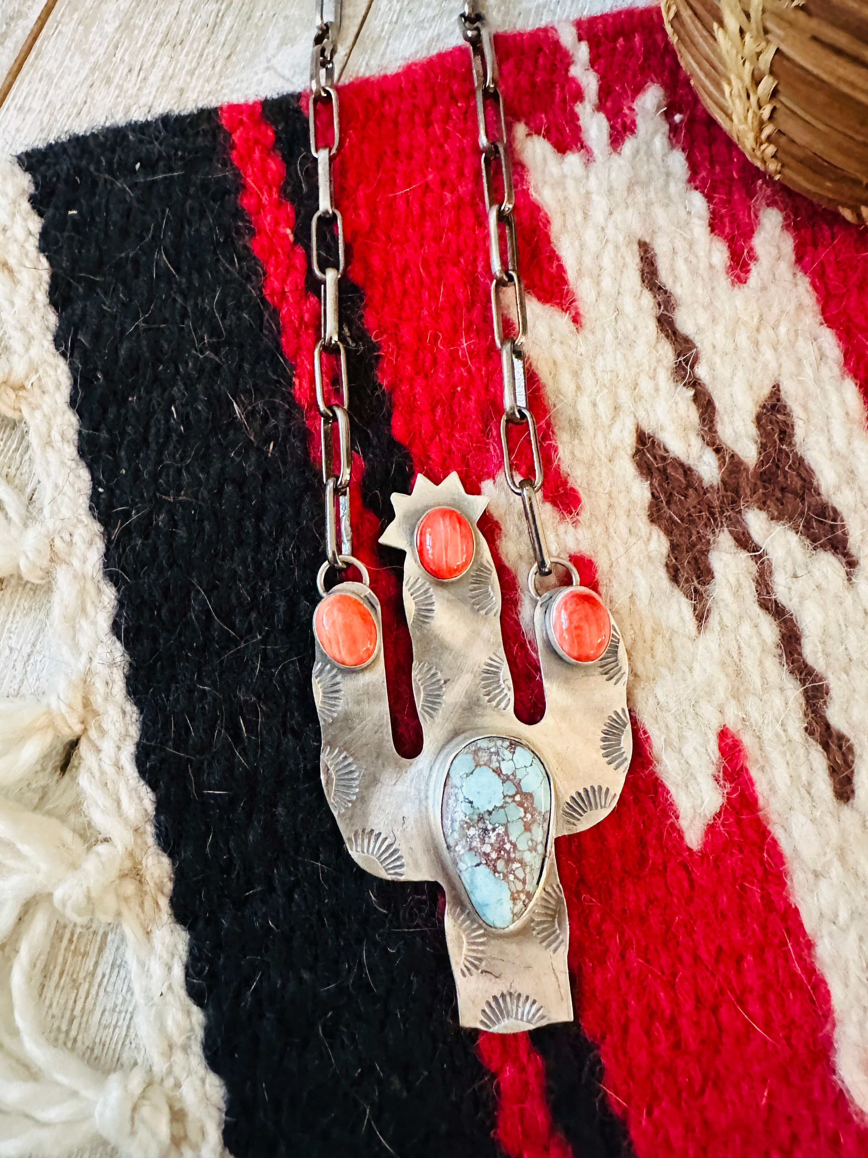 Handcrafted Sterling Silver, Turquoise & Spiny Cactus Necklace