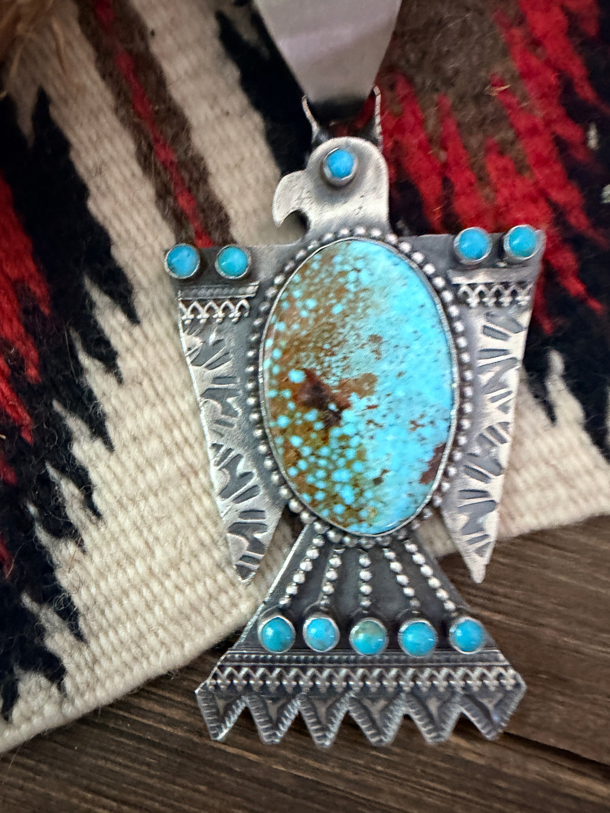 Handcrafted Sterling Silver & Turquoise Thunderbird Pendant by Shawn Cayatineto