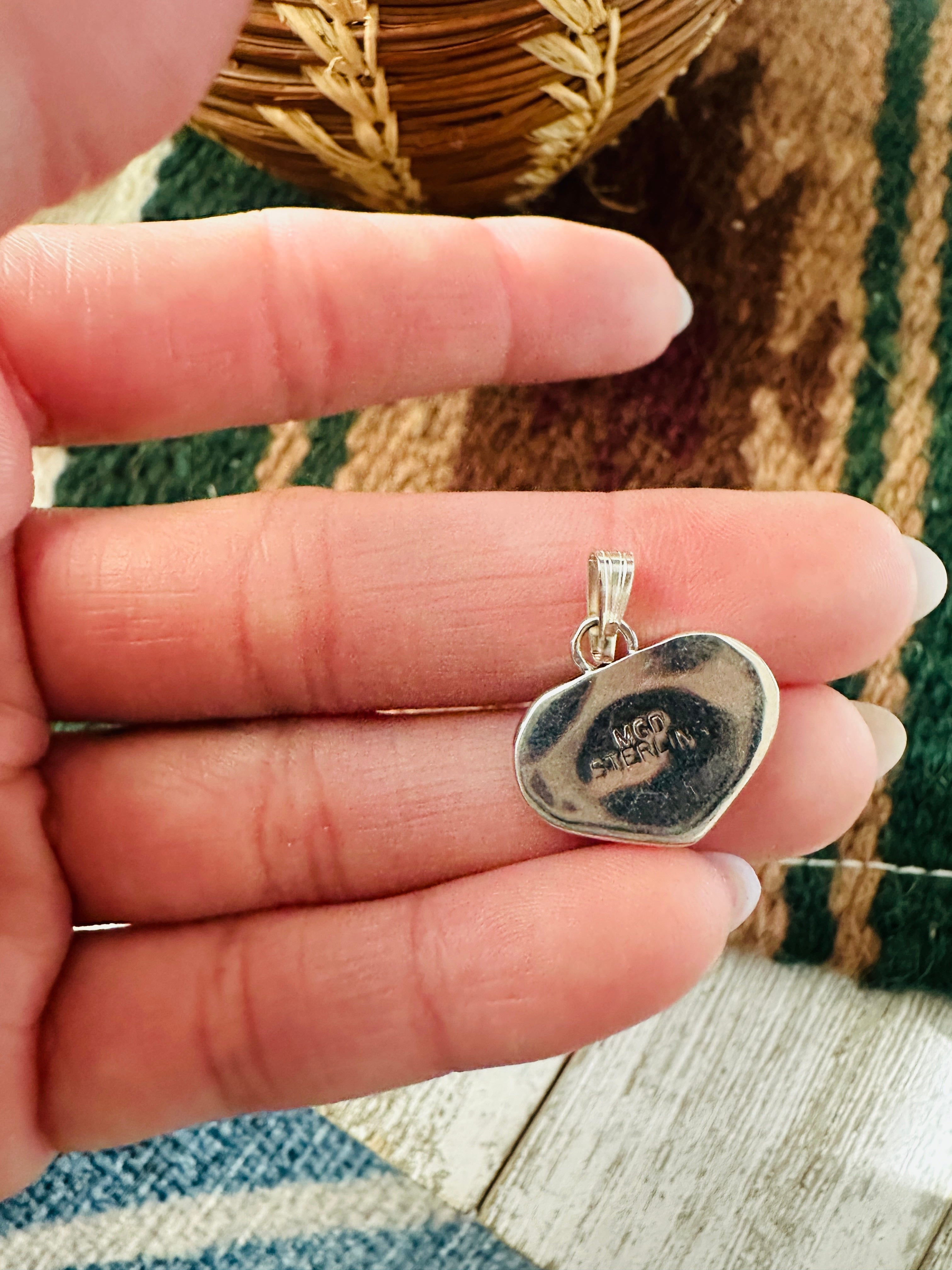 Handcrafted Blue Opal & Sterling Silver Inlay Heart Pendant