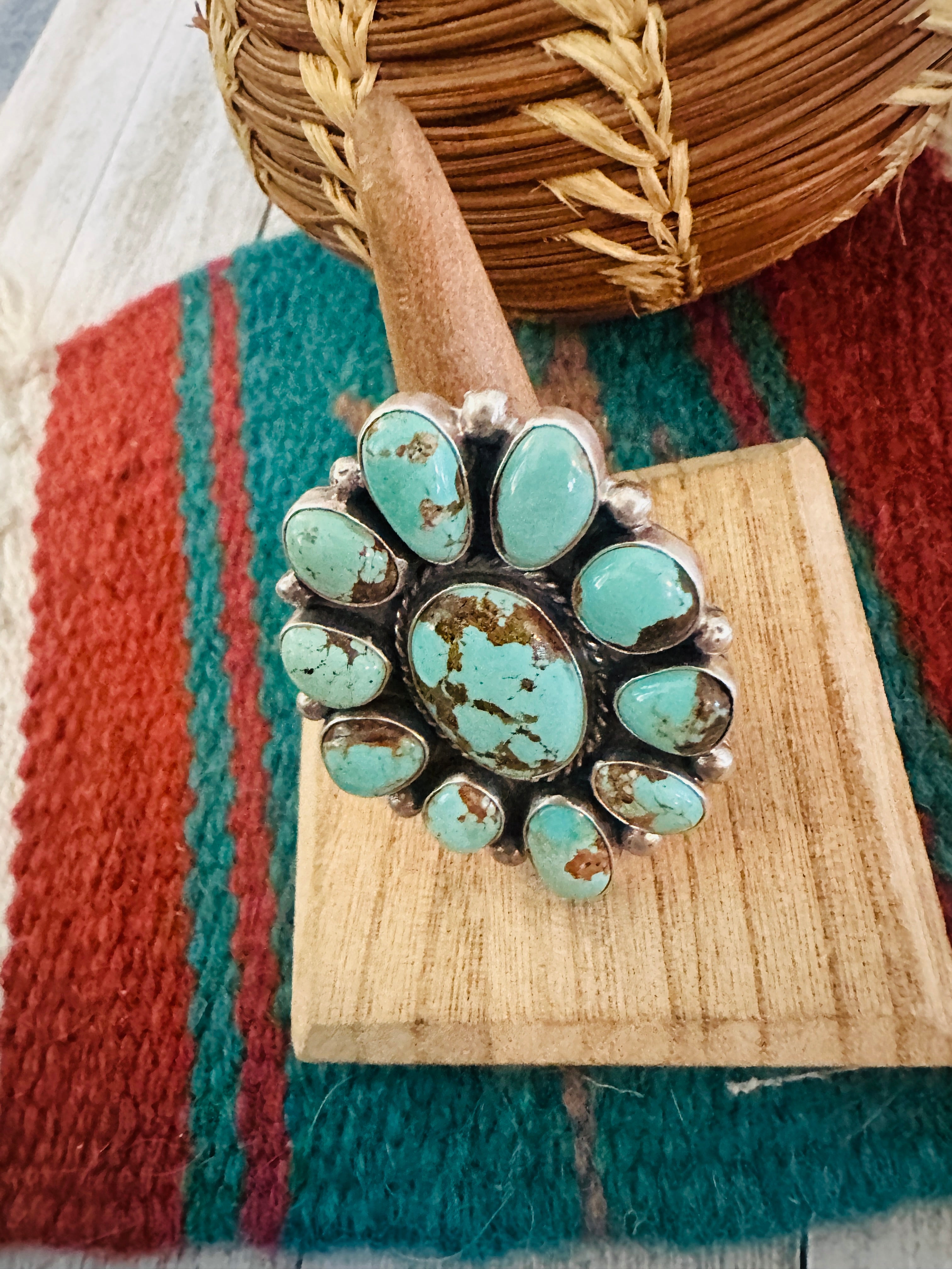 Navajo Sterling Silver & Number 8 Turquoise Adjustable Ring