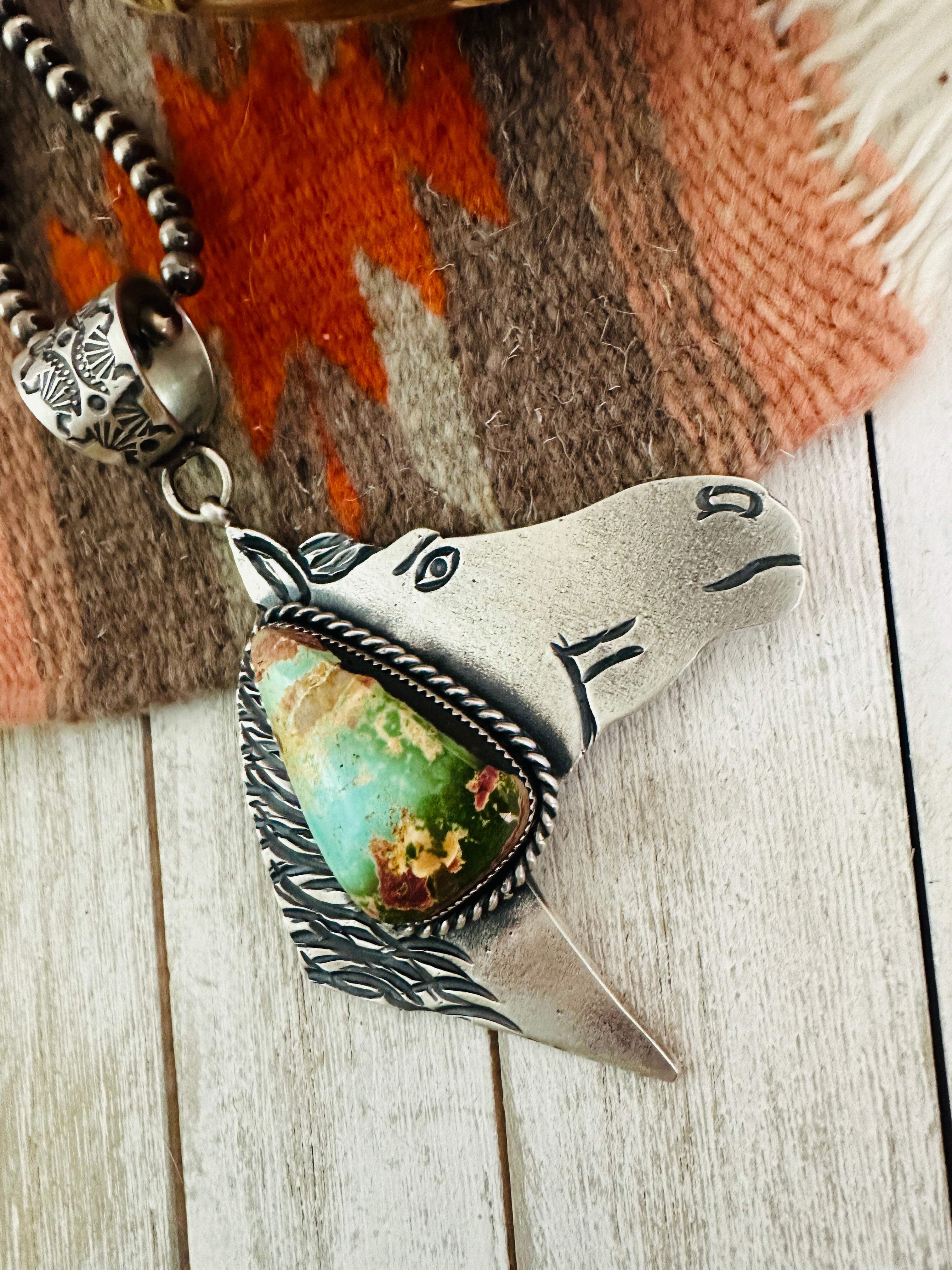 Navajo Turquoise & Sterling Silver Horse Pendant by Kevin Billah