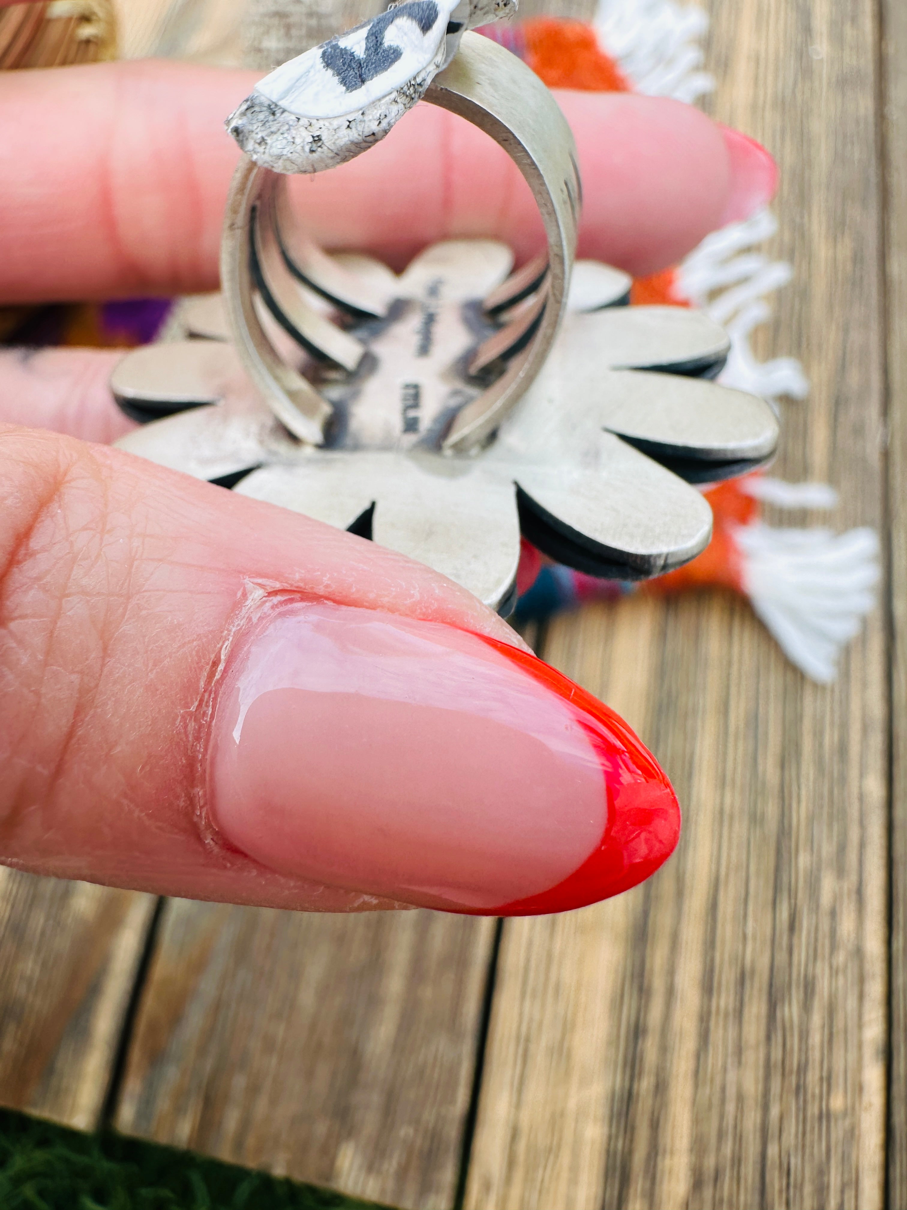 Handcrafted Spiny Oyster & Sterling Silver Flower Ring Size 6 by Paul Livingston