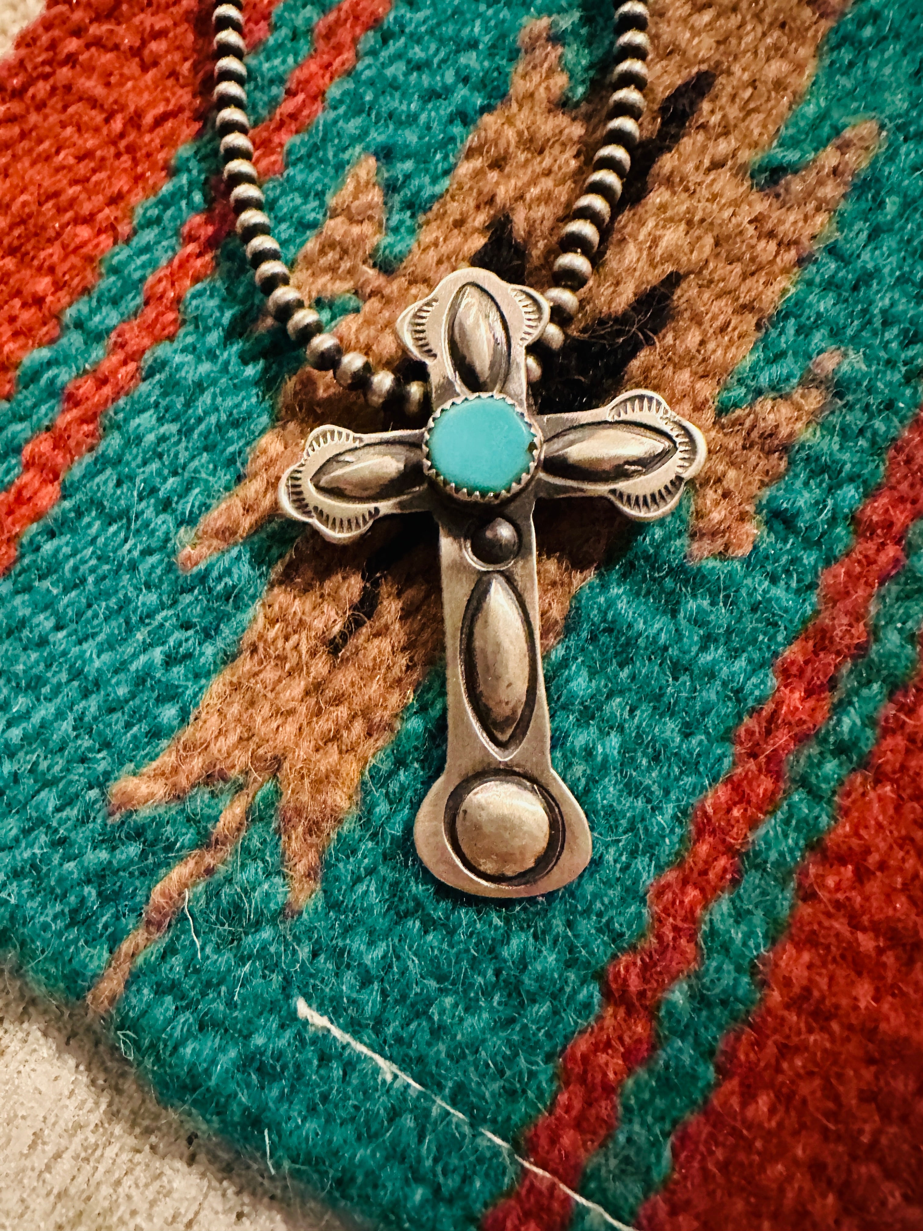 Navajo Sterling Silver & Turquoise Cross Pendant by Martha Cayatineto