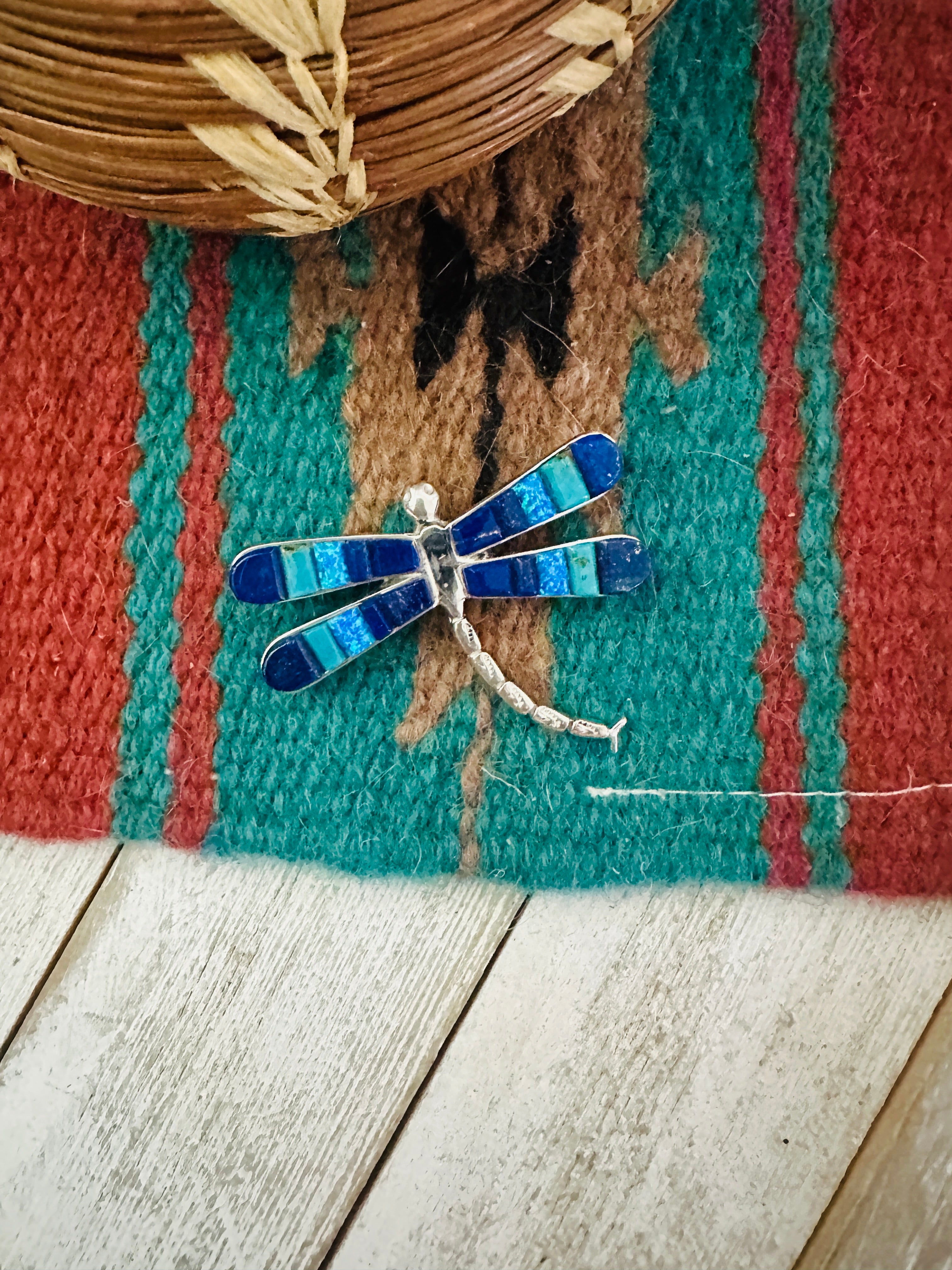 Navajo Sterling Silver and Multi Stone Inlay Dragonfly Brooch