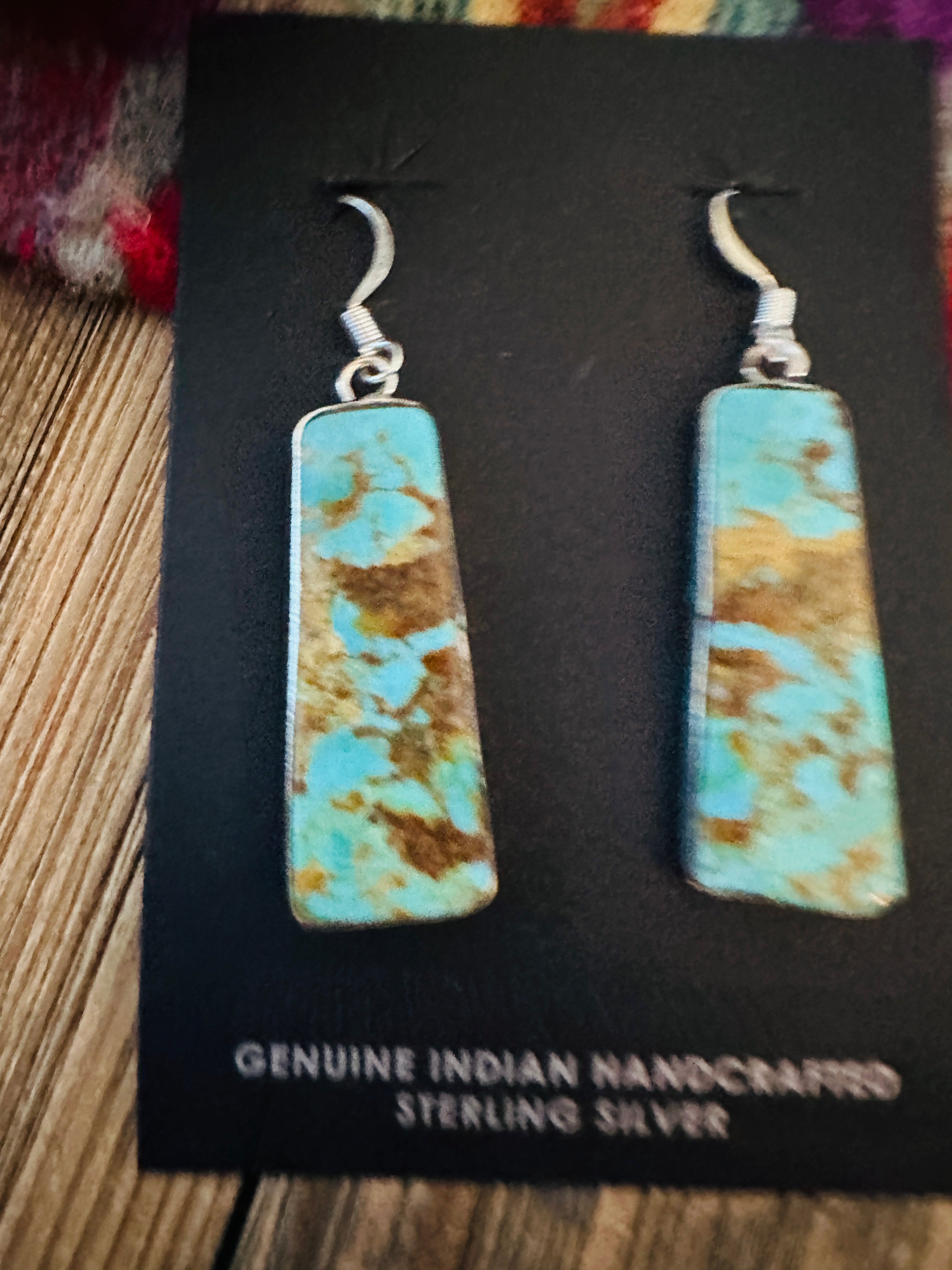 Handcrafted Turquoise & Sterling Silver Slab Dangle Earrings