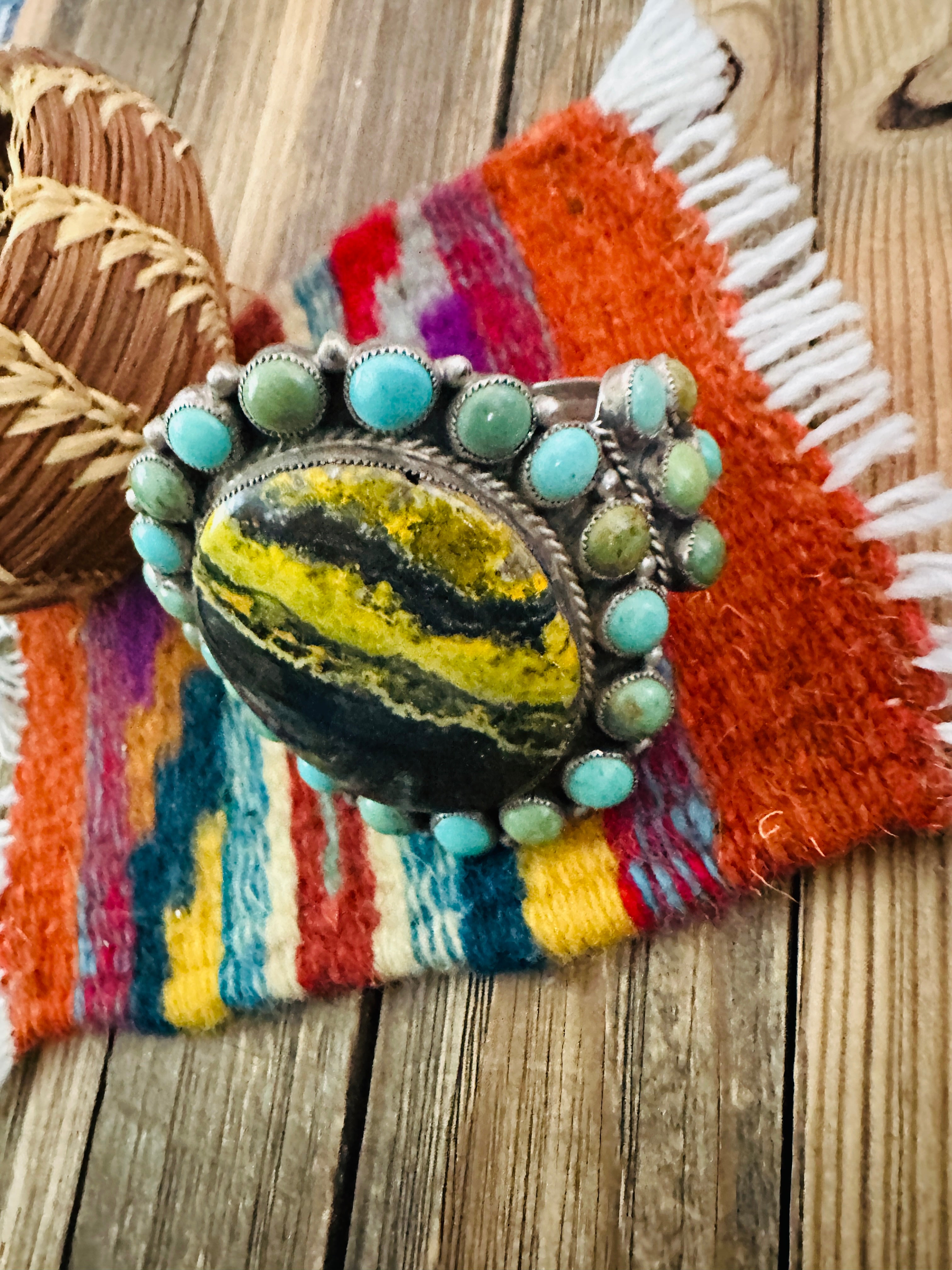 Handcrafted Sterling Silver, Turquoise & Bumblebee Cuff Bracelet