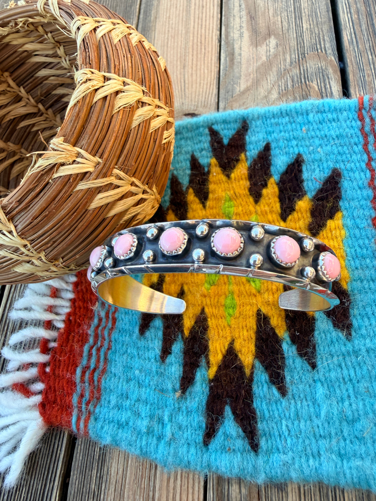Handcrafted Queen Pink Conch & Sterling Silver Cuff Bracelet