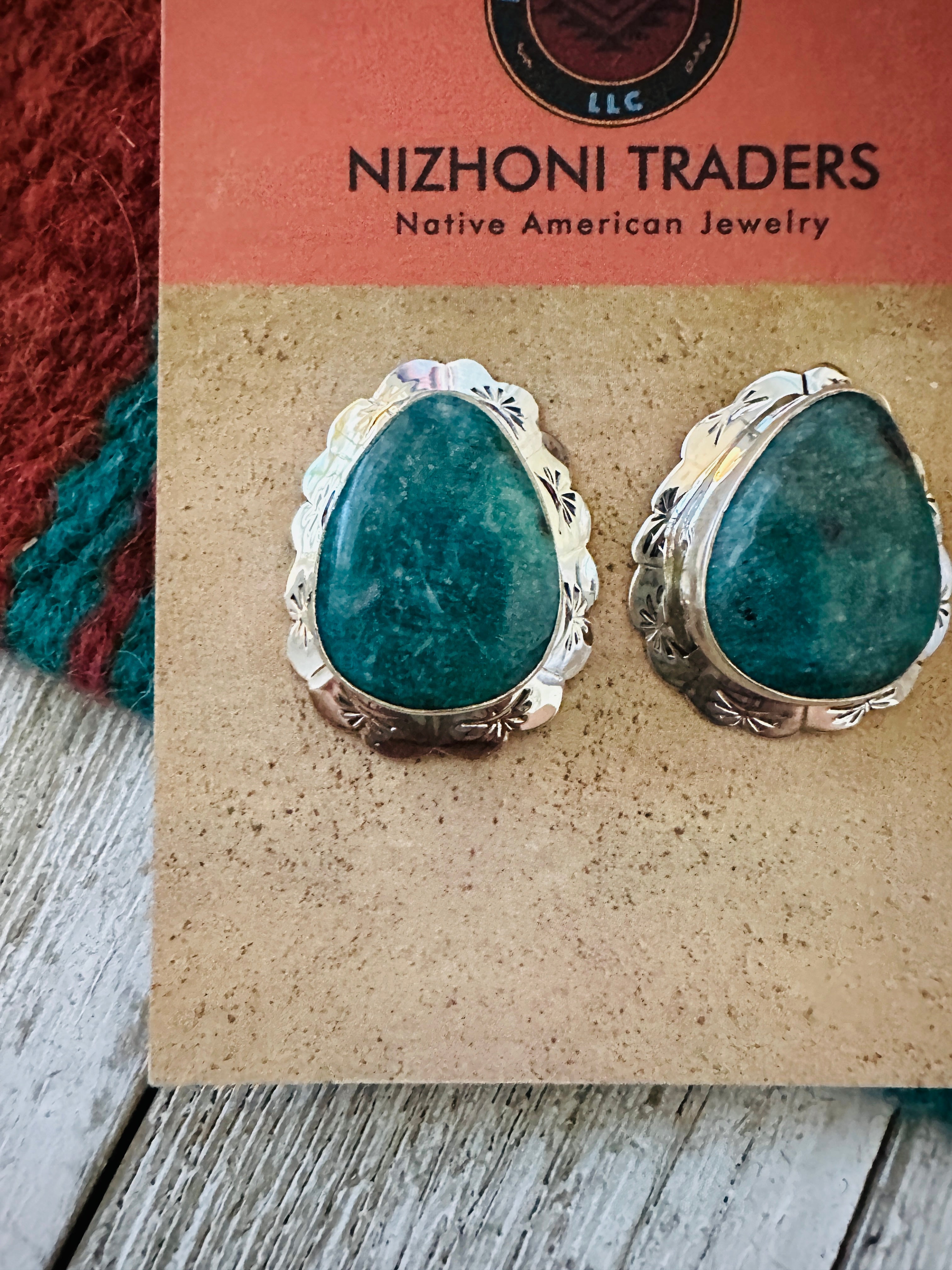 Navajo Turquoise & Sterling Silver Concho Post Earrings